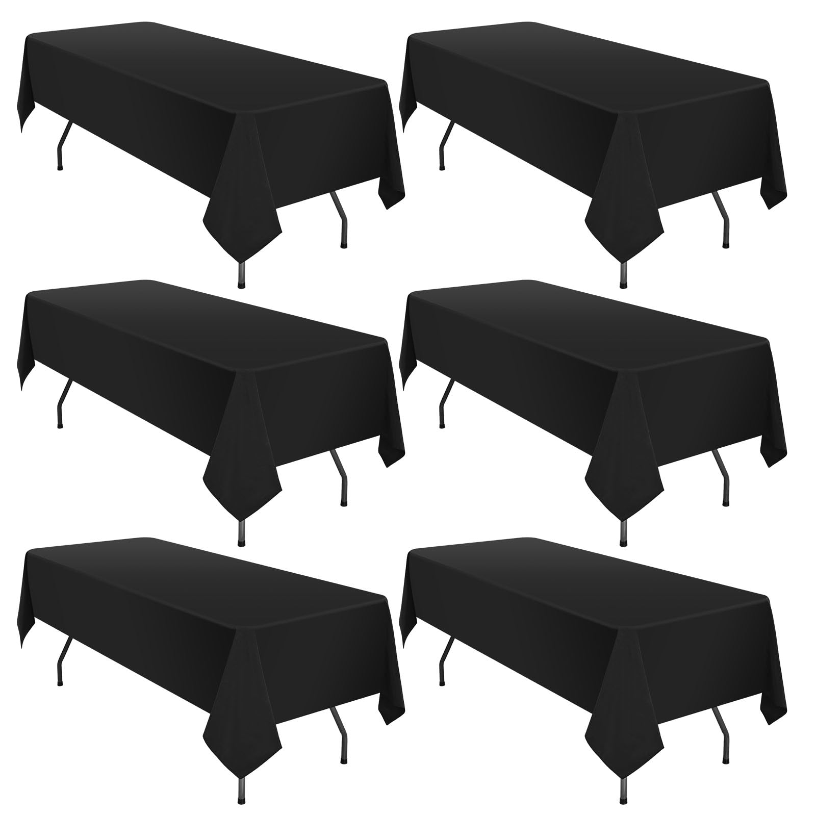 6 Pack Polyester Tablecloth For 6-8 Foot Rectangle Tables,72 X120 Inch Black Polyester Table Clothes Table Covers, Washable Blac