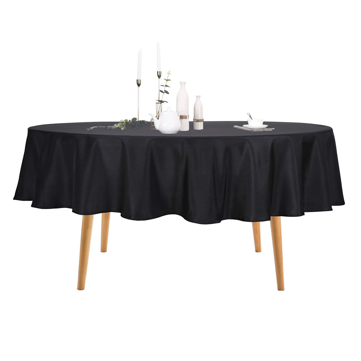 Ascoza 6Pack 90 Inch Black Round Tablecloth In Polyester Fabric For Wedding/Banquet/Restaurant/Parties