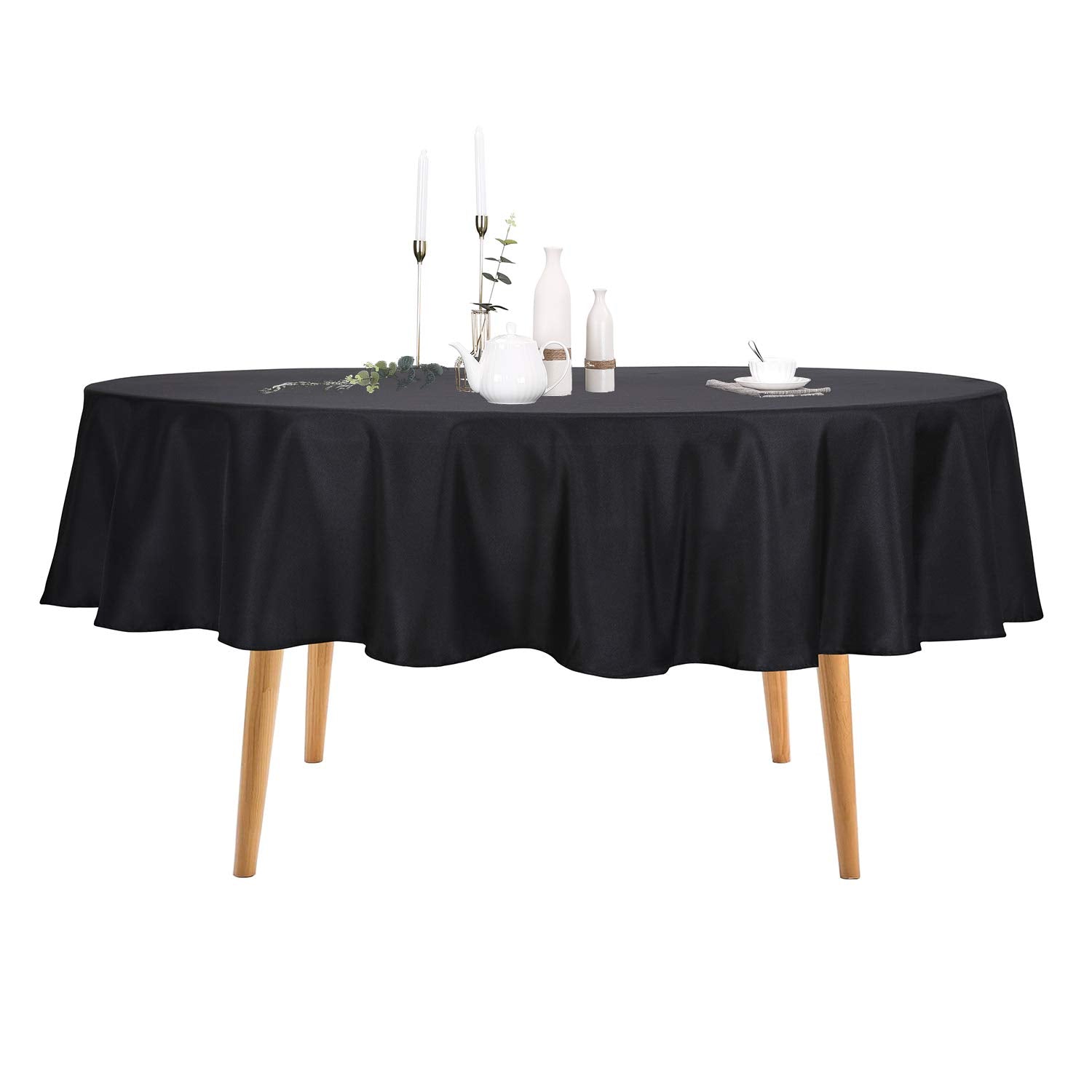 Ascoza 2Pack 90 Inch Black Round Tablecloth In Polyester Fabric For Wedding/Banquet/Restaurant/Parties