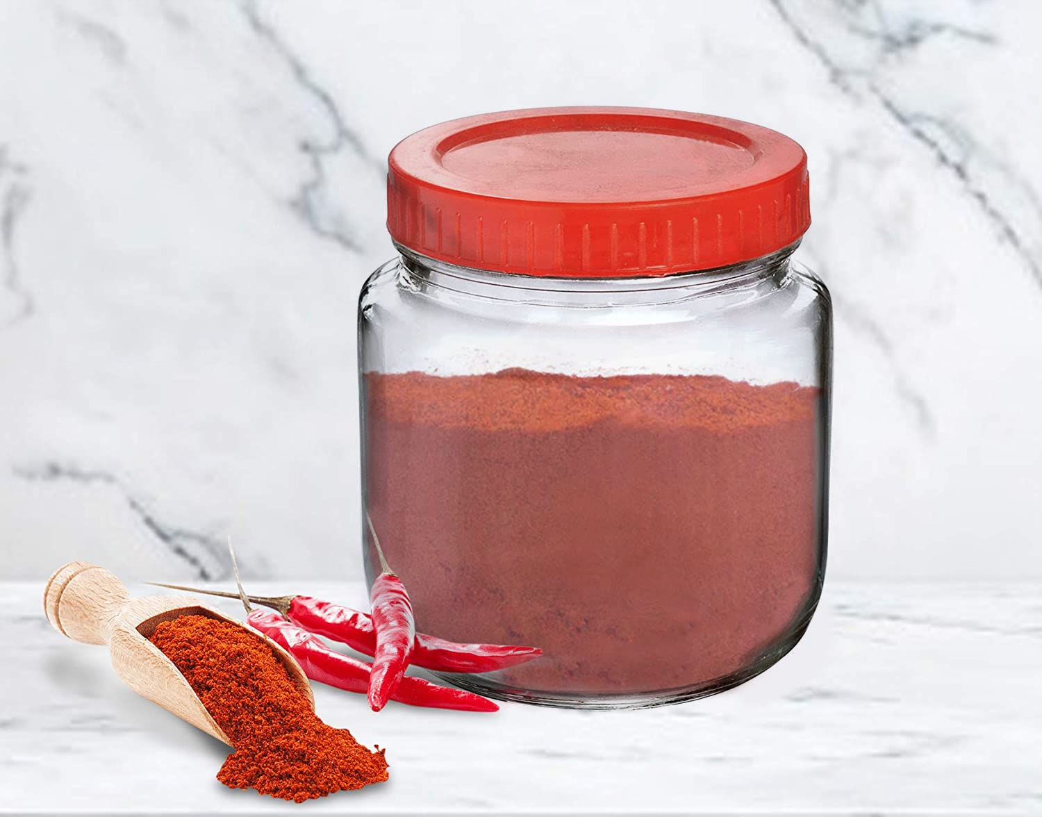 CLOUDMART 4 pcs Aahar Jar with Red Lid | Lentils, Food, Pickles, Spices, Sweets, Snacks, Rice, Kitchen Storage Container (Set Of