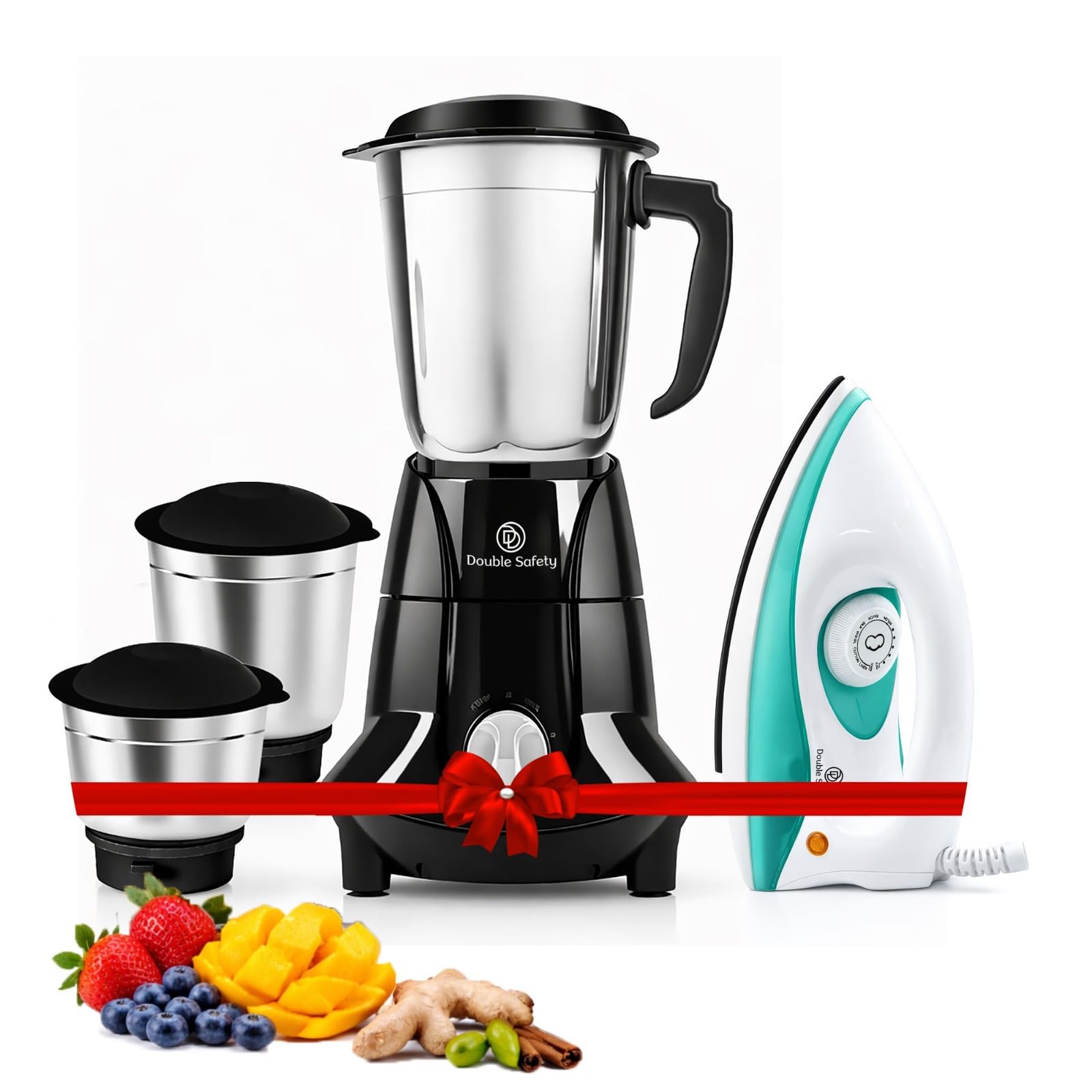 Double Safety Berlin 750W Juicer Mixer Grinder With 1000W Phuket Dry Iron Combo | 3 Jar | Perfect For Juicing, Mixing, Blending 