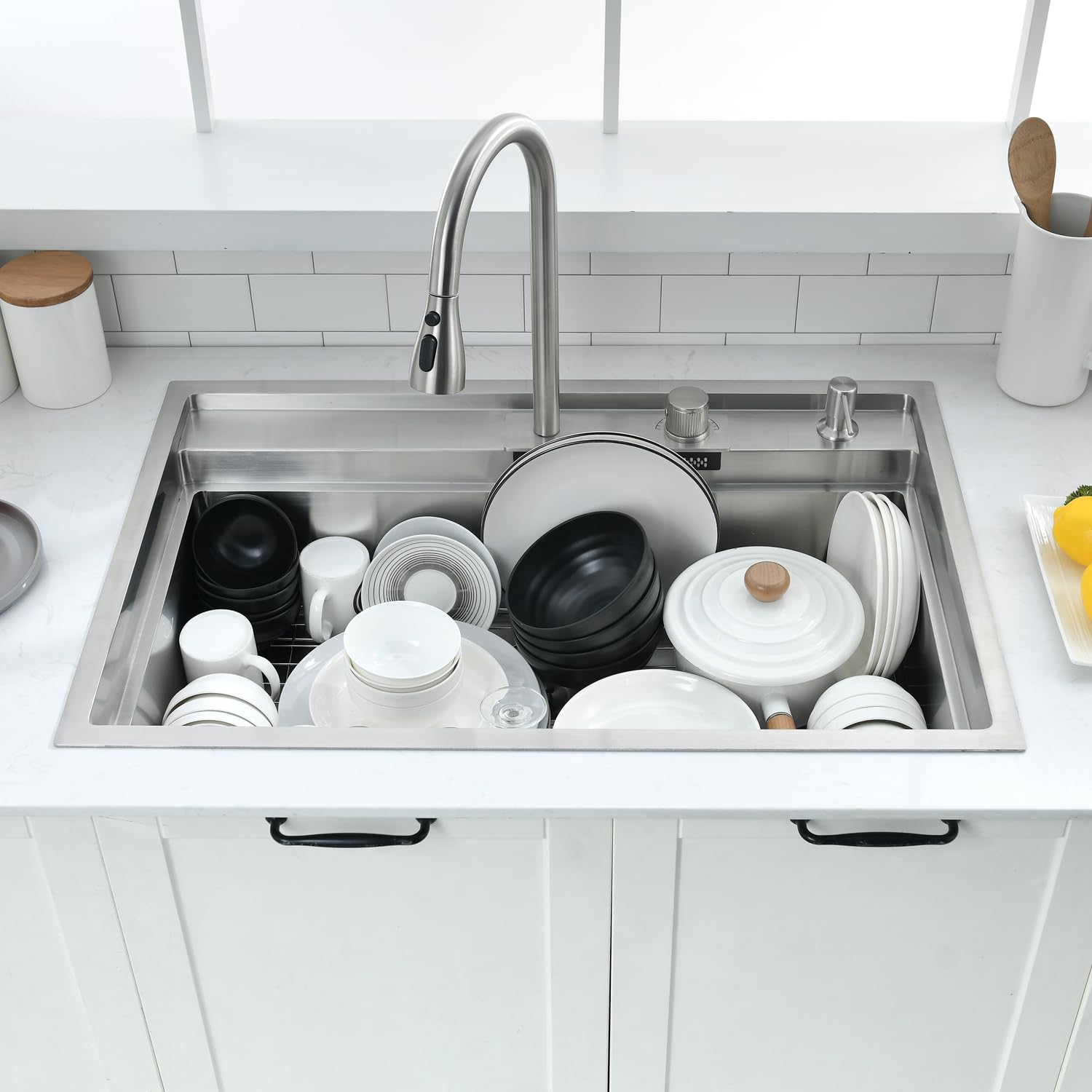 33 Inch Drop In Kitchen Sink Splash Guard Waterfall Workstation - Vokim 33X22-Inch Single Bowl Sink 16 Gauge Stainless Steel 10'