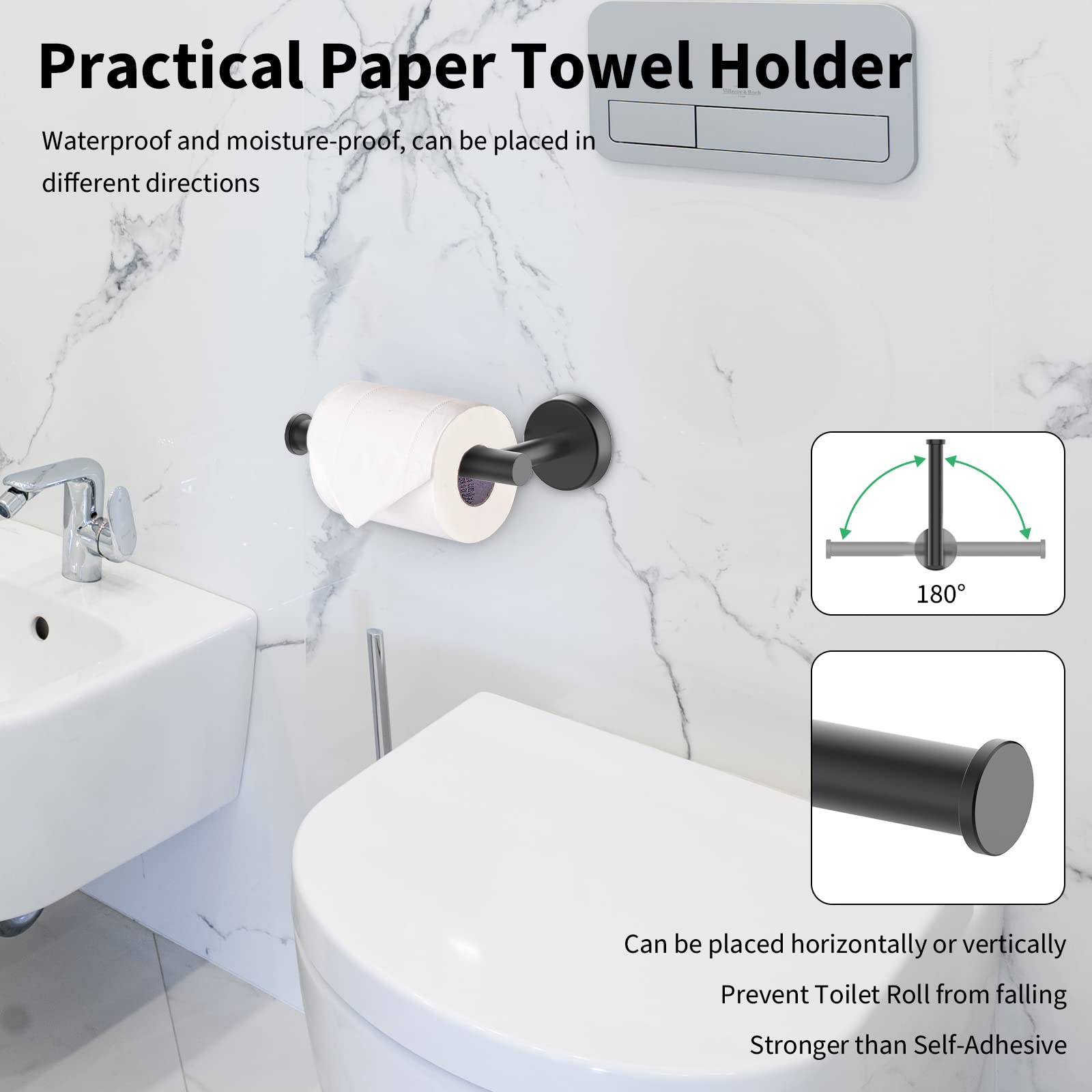 Newfun 10Pcs Matte Black Bathroom Hardware Set - Includes 24&18Inch Towel Bar, Robe Hook, Toilet Paper Holder, 2 Pack 5 Piece Ba