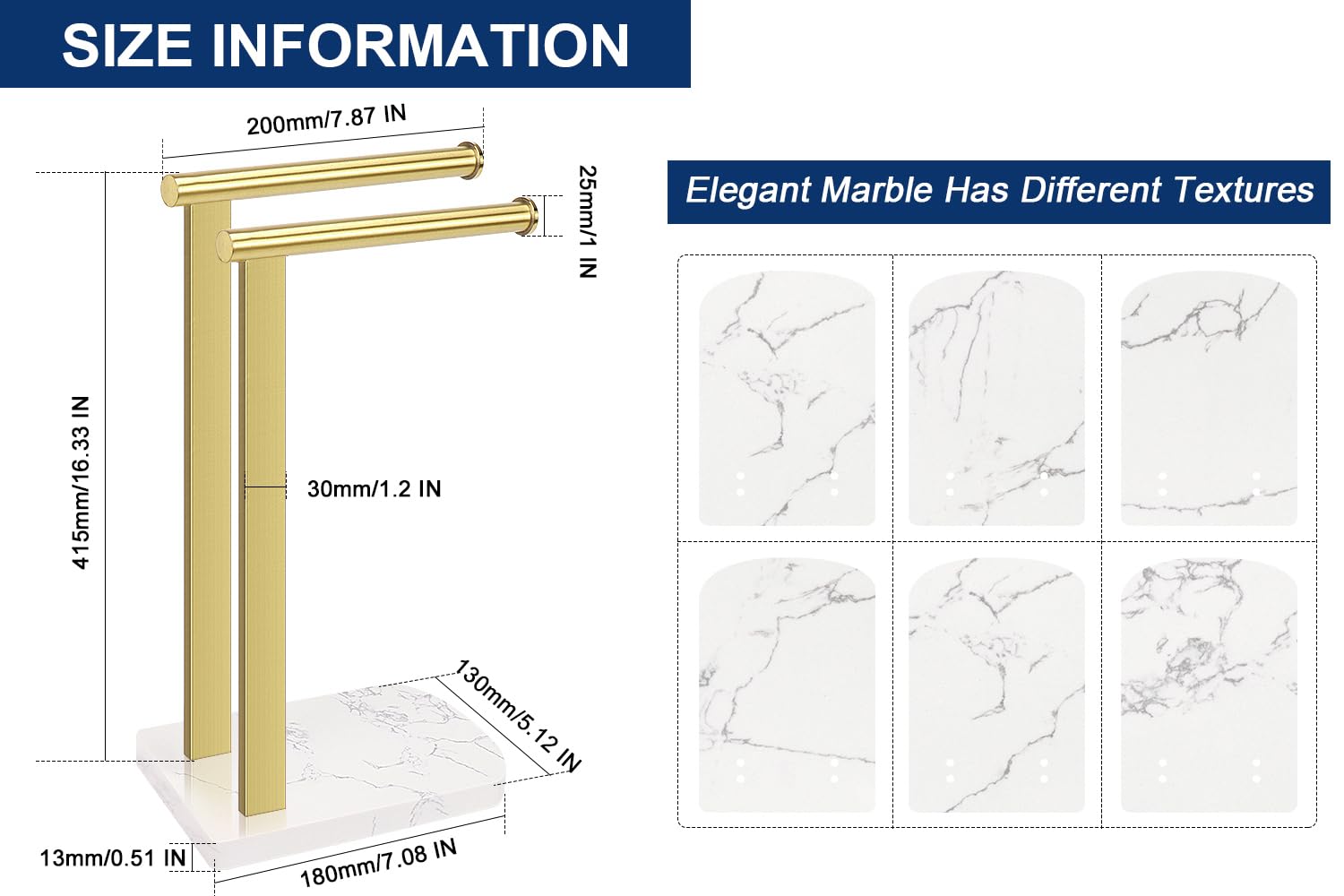 Nearmoon Hand Towel Holder With Balanced Marble Base, Sus304 Stainless Steel Stand Towel Ring L Shape Hand Towel Rack Free-Stand