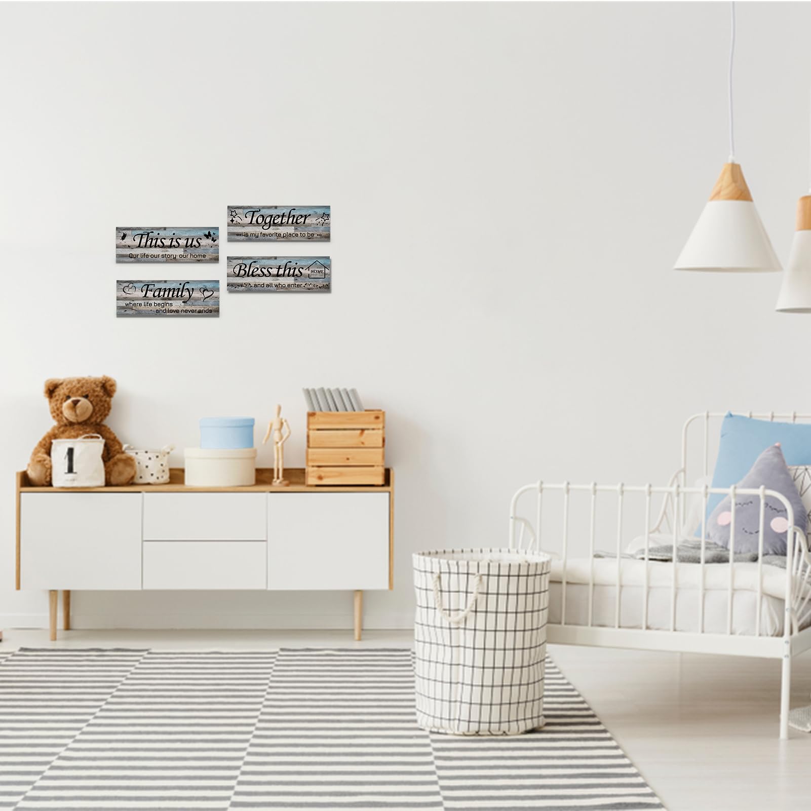 Lnond 4 Pieces Grey Brown Blue Living Room Wall Decor, Motivational Home Family Rustic Wall Art Decor for Bedroom Living Room, R