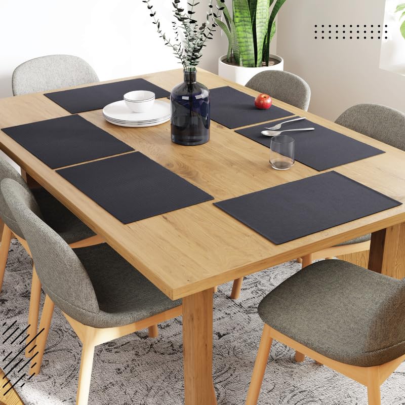 Encasa Homes Dining Placemats (Set Of 6 Pcs) Made From Fine Ribbed Cotton - Perfect Size 19 X 13 Inch, Smart Modern Colours & De