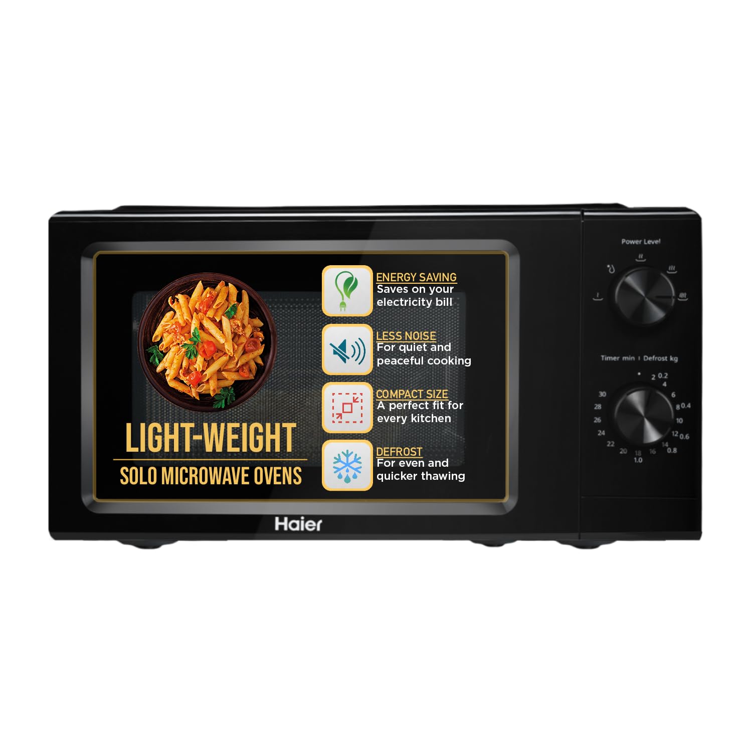 Haier 19 L Inverter Technology, Light Weight, Defrost, 5 Power Levels Solo Microwave Oven (Hil1901Mbpb, Black)
