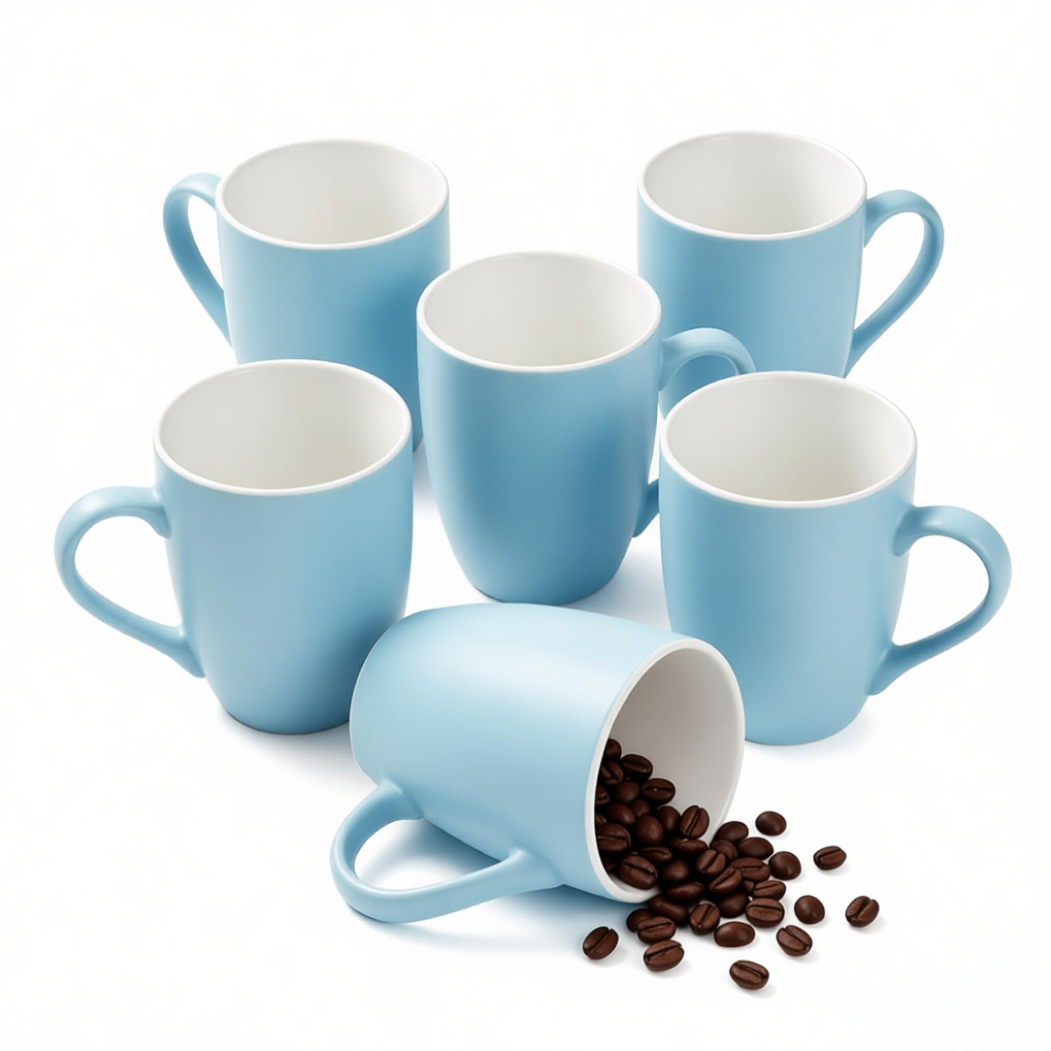 JORMEY 6Piece 12oz Ceramic Coffee Mugs with Handles, Microwave & Dishwasher Safe, Ideal for Latte, Cappuccino and Hot Tea(Blue)
