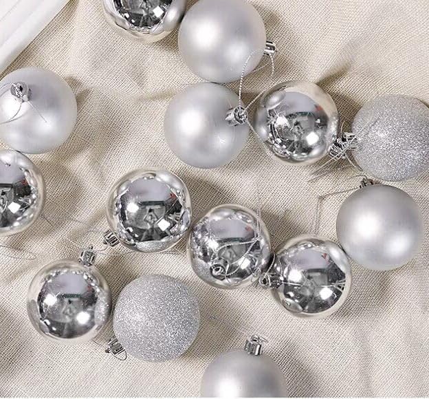 YYCRAFT 34ct Christmas Ball Ornaments 4CM for Xmas Tree Christmas Decorations Shatterproof Hooks Included (Silver, S)