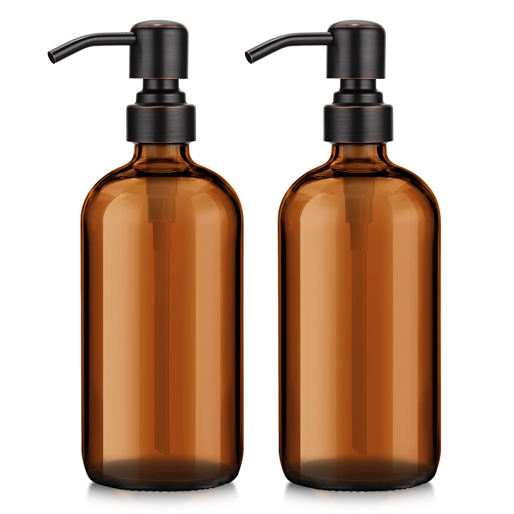 Amazerbath Amber Glass Soap Dispenser, 2 Pack Thick Glass Soap Dispenser With Bronze Stainless Steel Pumps, 17 Oz Hand Soap Disp