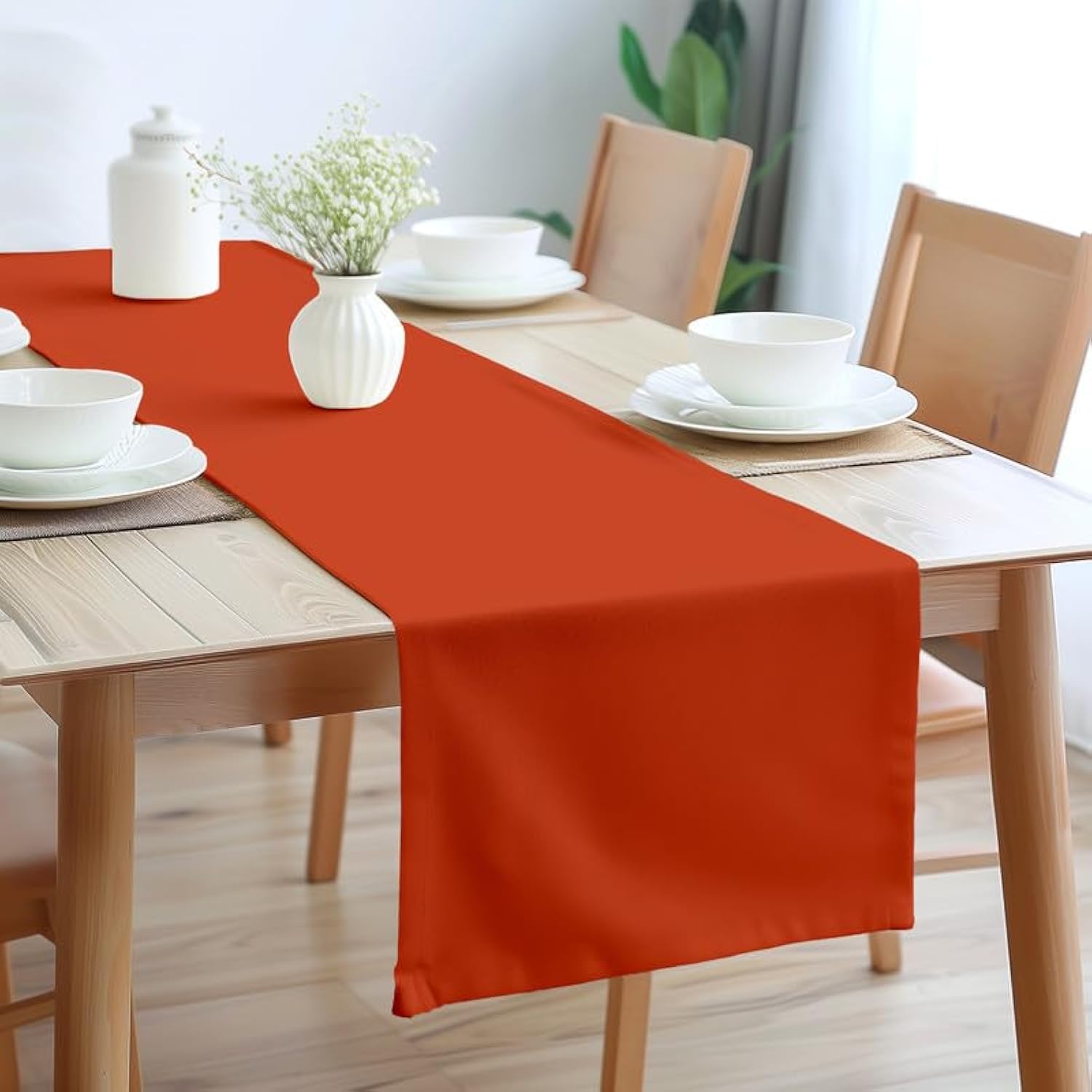 Encasa Table Runner 13X72 In Long | Cotton Canvas Fabric | Brick Solid Color | Machine Washable & Durable