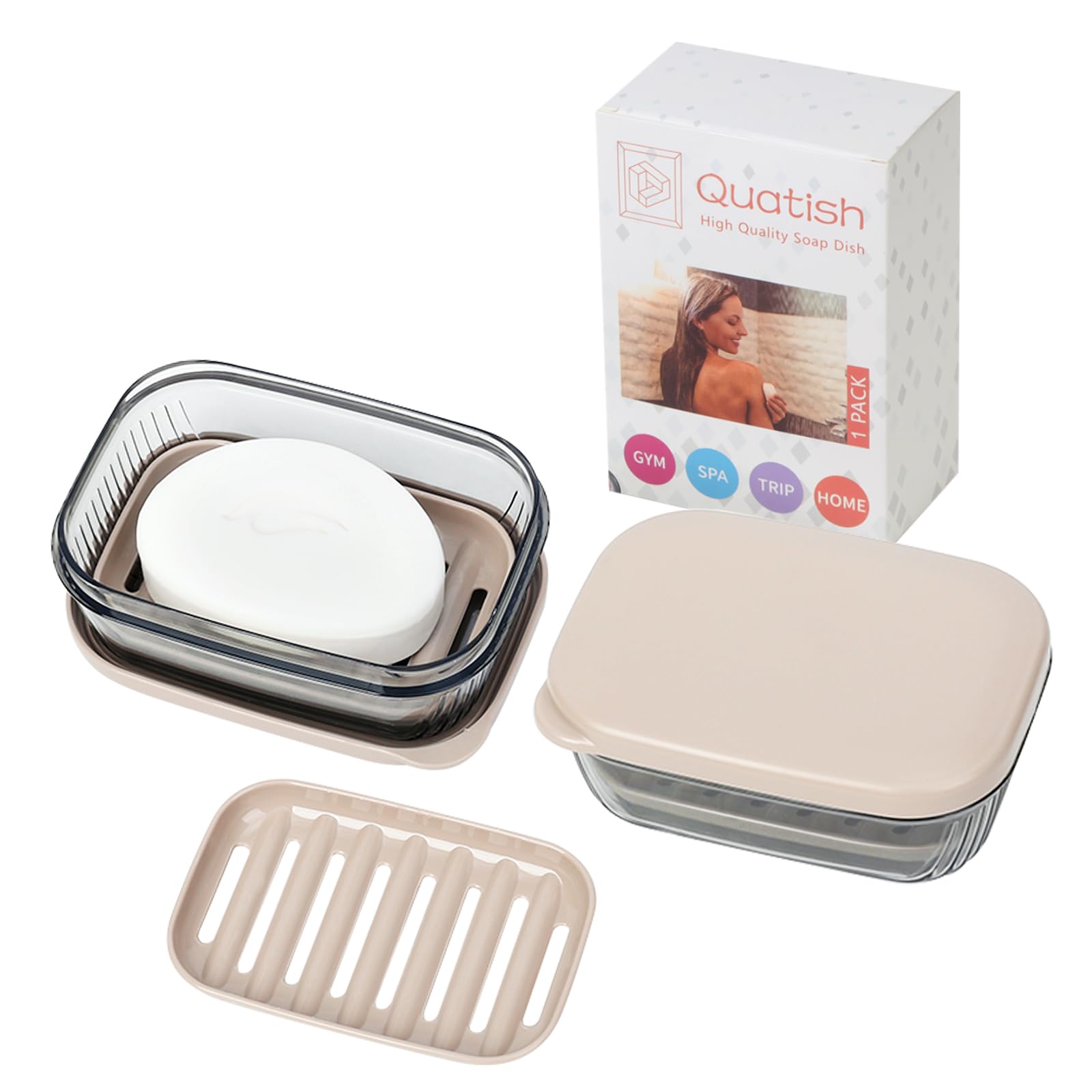 Quatish Soap Holder, Leakproof Travel Soap Case, Bar Soap Holder For Shower, Soap Dish With Lid For Gym, Camping Essentials, Tra