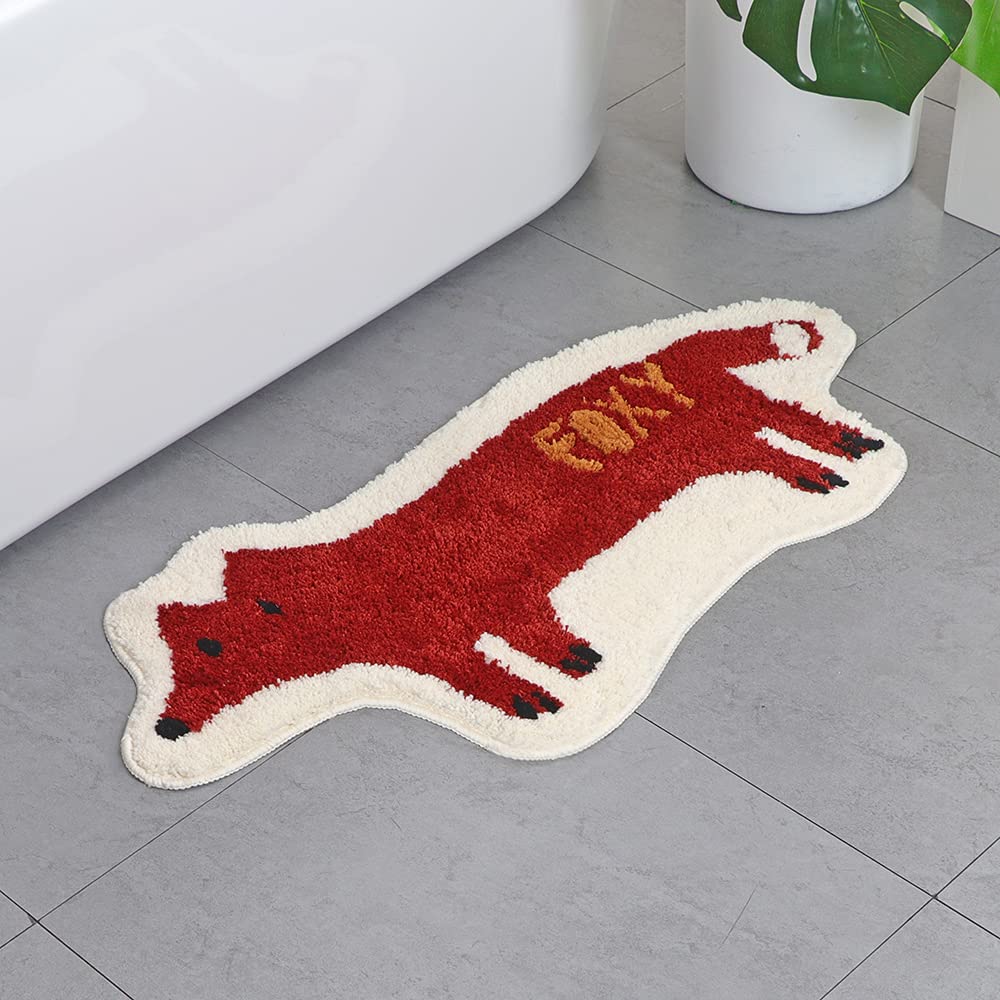 Zscyd-Yingda1992 Fox Shaped Bath Rug Microfiber And Non Slip Backing Bath Mat Bathroom Bedroom Cartoon Bathtub Rug Bathroom Tub