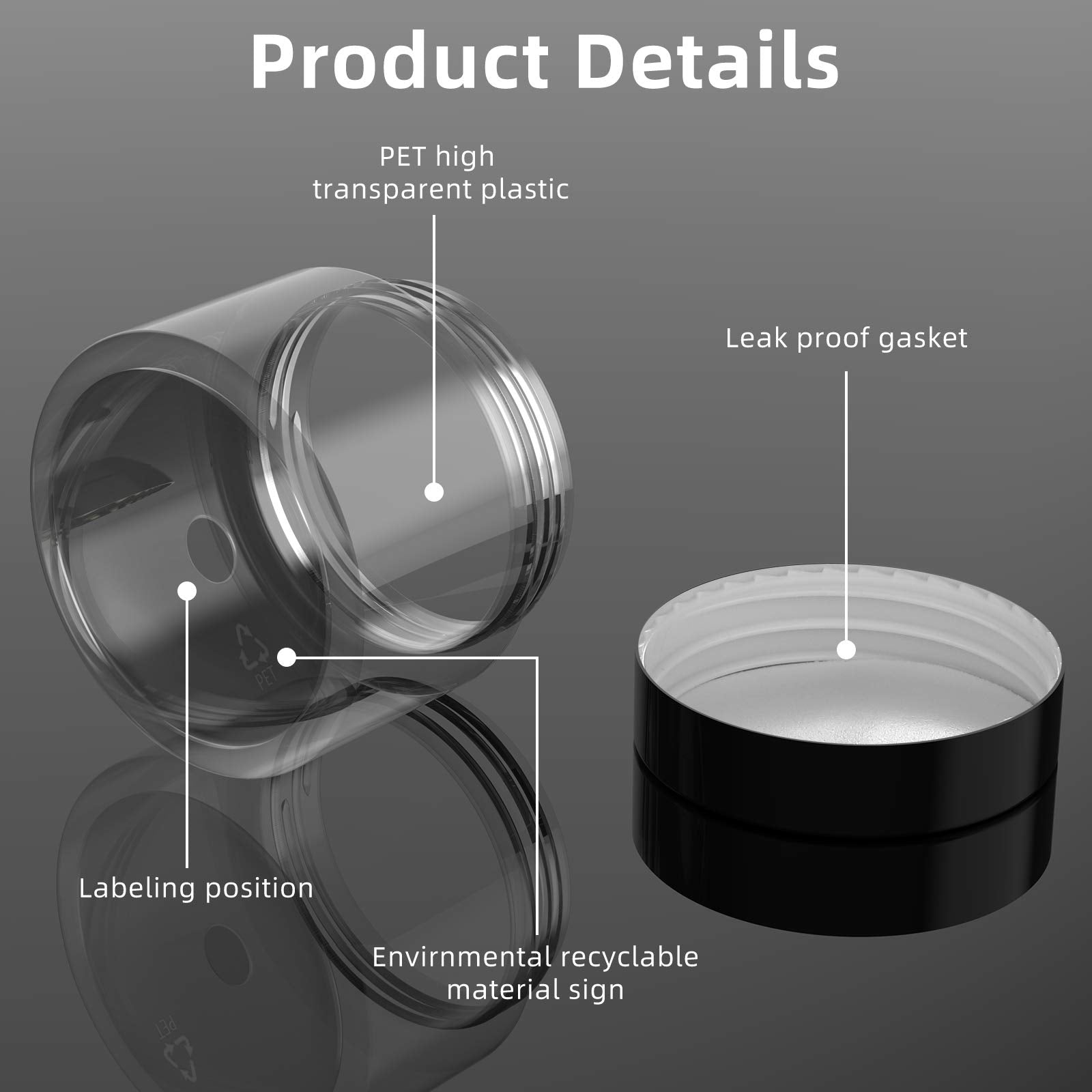 Patelai 4 Pieces Round Clear Wide-Mouth Leak Proof Plastic Container Jars With Lids For Travel Storage Makeup Beauty Products Fa