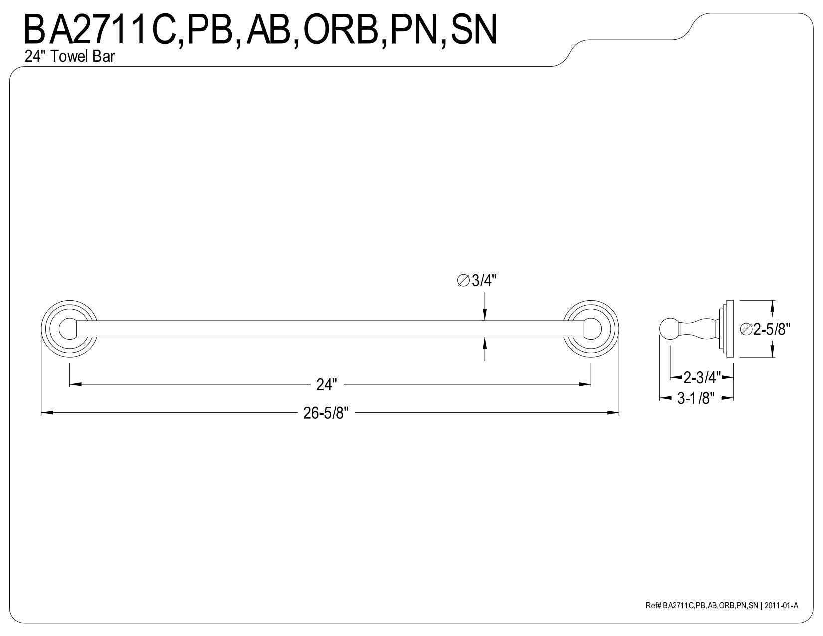 Kingston Brass BA2711C Milano 24'' Towel Bar  Polished Chrome