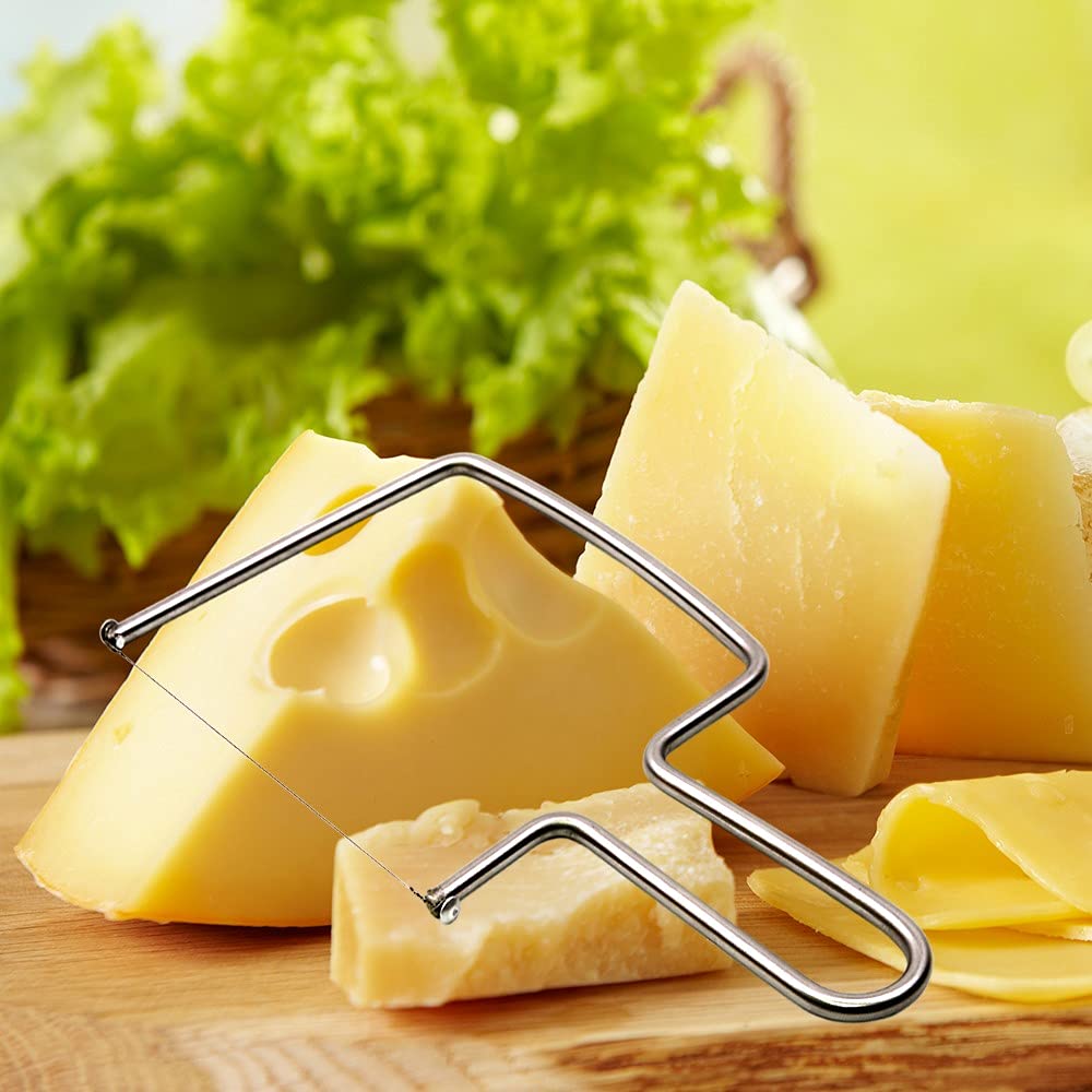 Aeon Design Cheese Slicer/Cutter With Extra 2 Wires-Easy And Fast Cutting Hard Or Semi Hard Block Cheeses-Stainless Steel Kitche