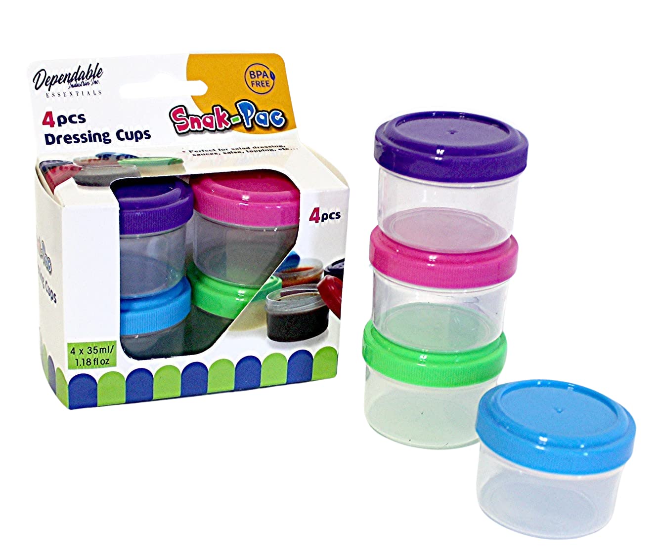 Twist Top 4-Pack Condiment Cups with Lids - 1.18 oz BPA-Free Mini Containers for Dressings, Sauces, Snacks & Spices - Leakproof,