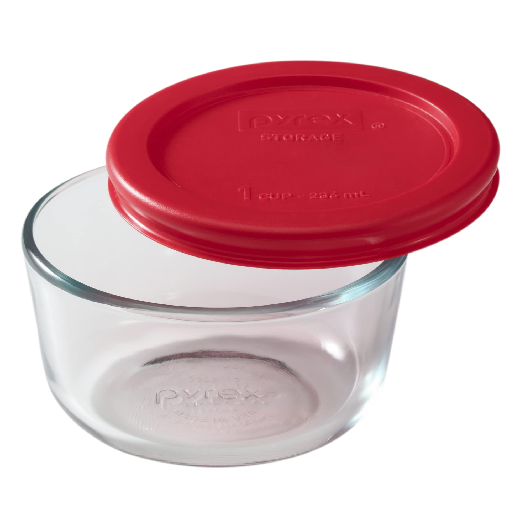 Pyrex Simply Store 1-Cup Single Glass Food Storage Container With Lid, Non-Pourous Glass Round Meal Prep Container With Lid, Bpa