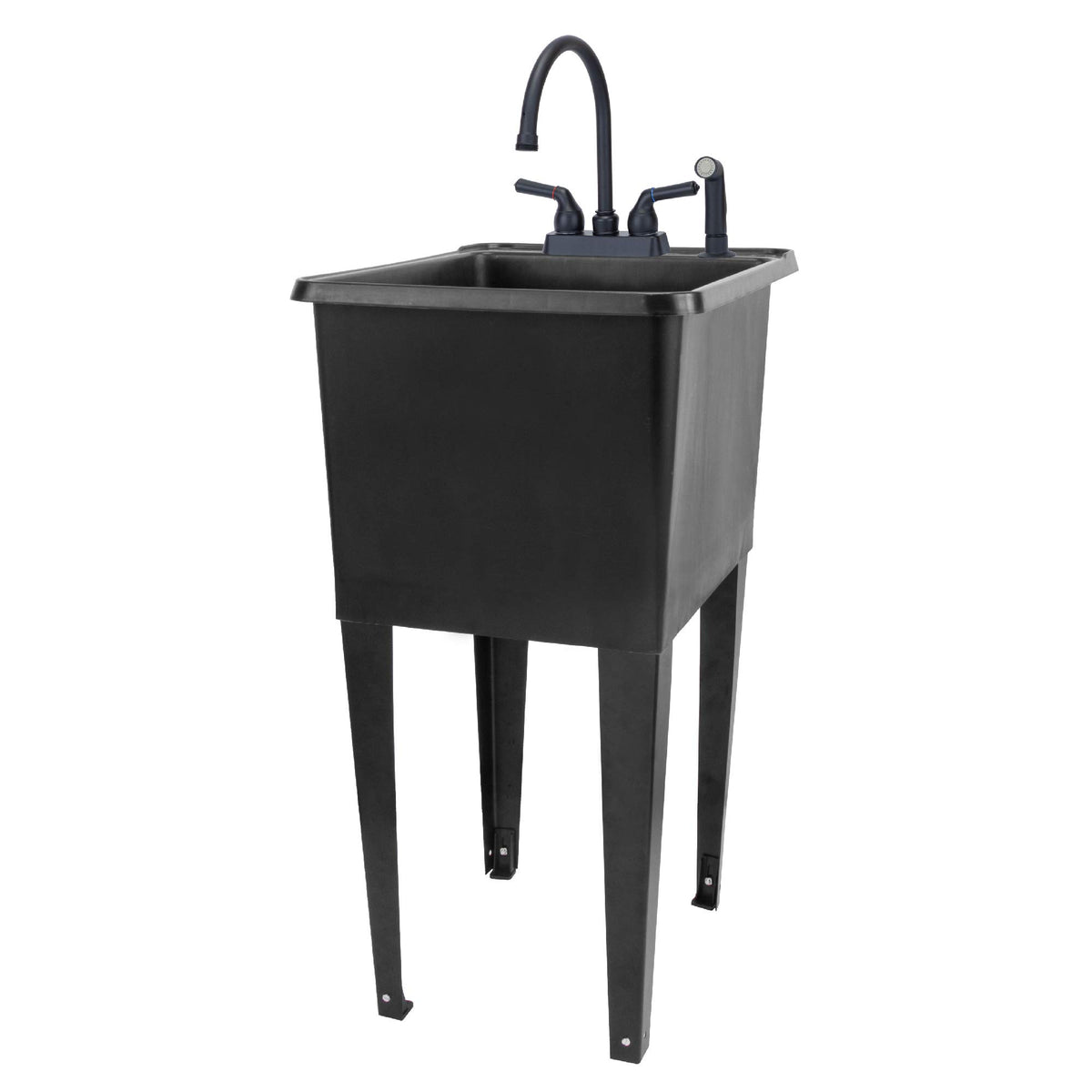 Black Space Saver Utility Sink By Js Jackson Supplies, Freestanding Tehila Space Saving Laundry Tub, Black Gooseneck Faucet With
