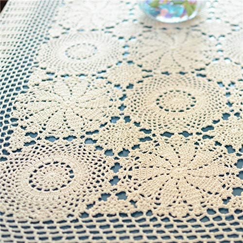 Ustide White Floral Lace Crochet Tablecloths Cotton Rectangle Kitchen Tablecloth Party Wedding Table Covers 59X78Inches