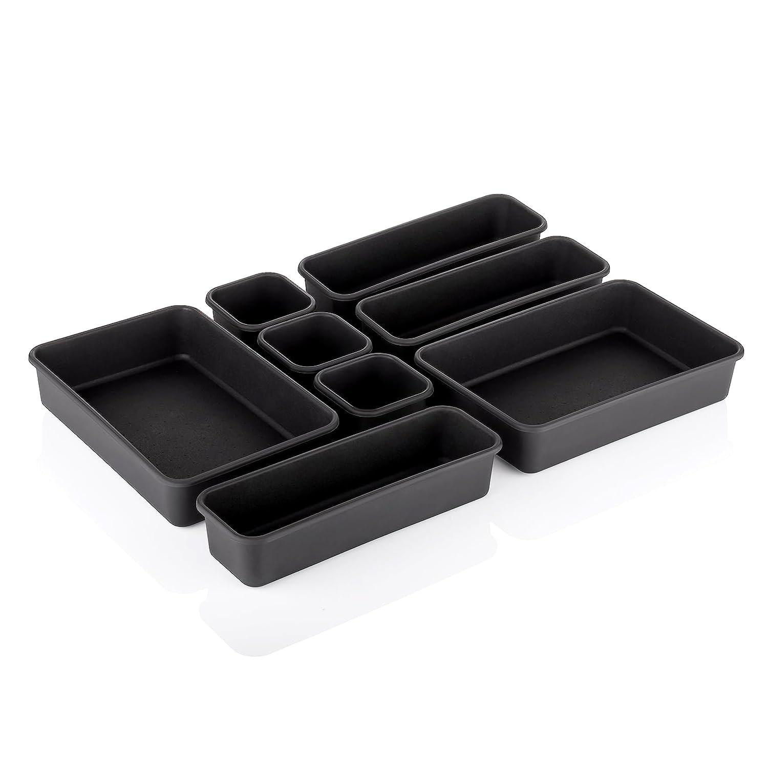 Nvf Drawer Organiser Trays, 8 Pieces Acrylic Plastic Plain Kitchen Drawer Black, Multiple Sizes, Kitchen Cutlery Storage