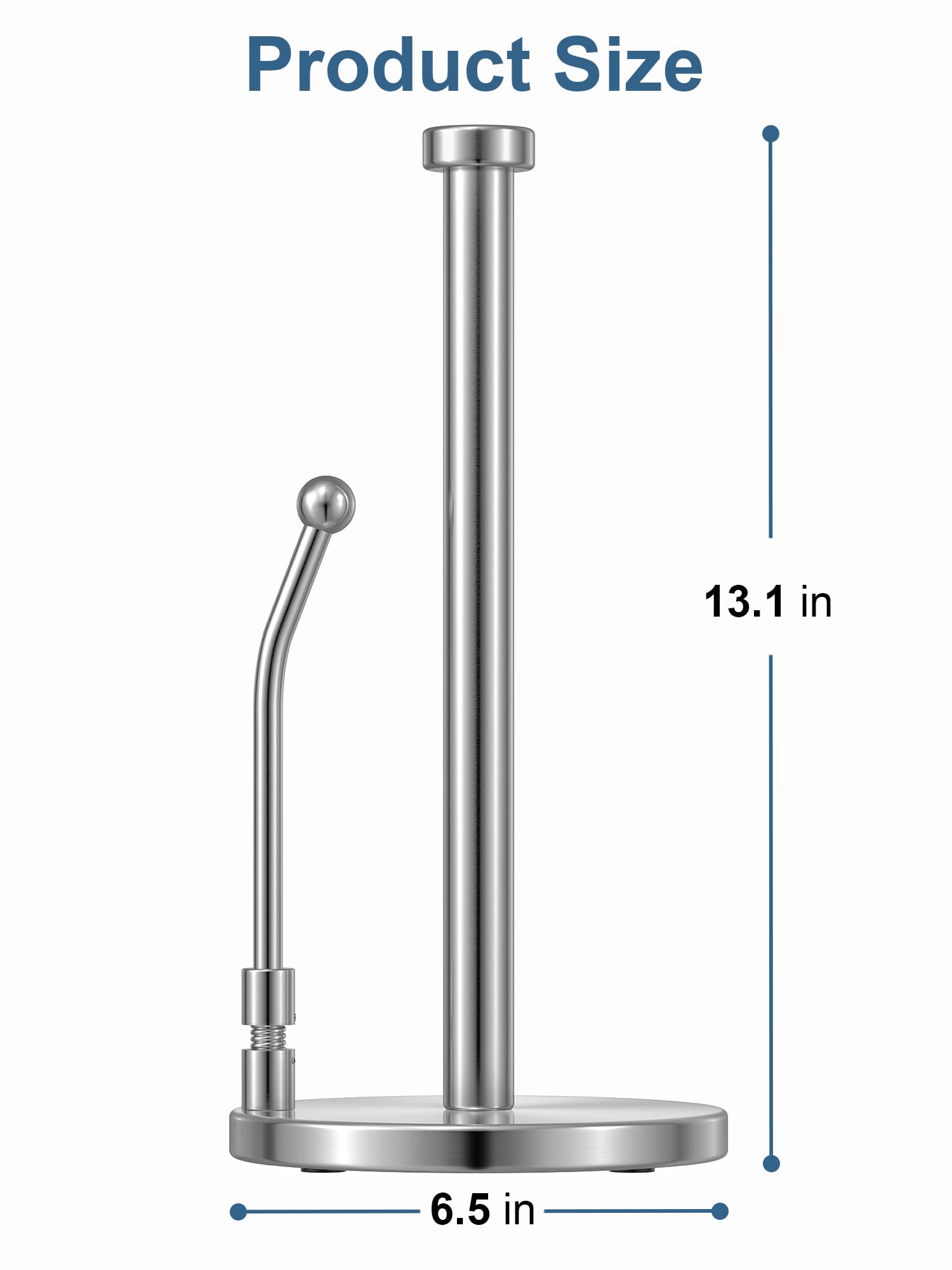 Smartake Paper Towel Holder, Paper Towel Dispenser Standing Weighted Base Non Slip, Spring Arm For Easy Tear, Stainless Steel Pa