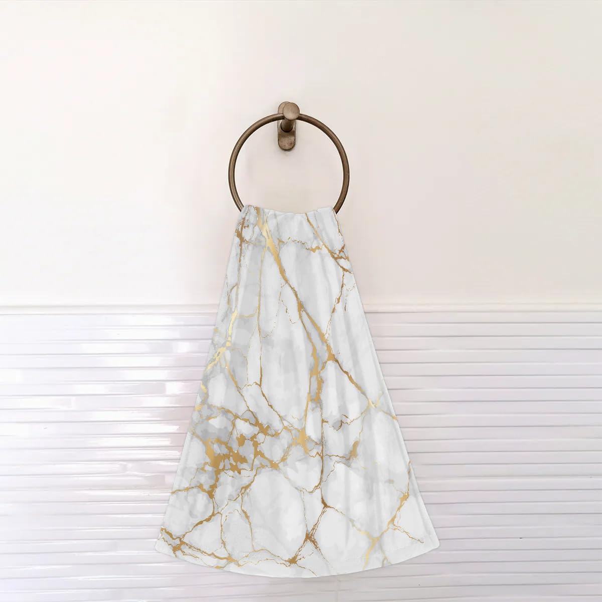 White Gold Marble Hand Towels For Bathroom Set Of 2, Marble Texture Decorative Bath Towels Soft Absorbent Face Towel For Kitchen