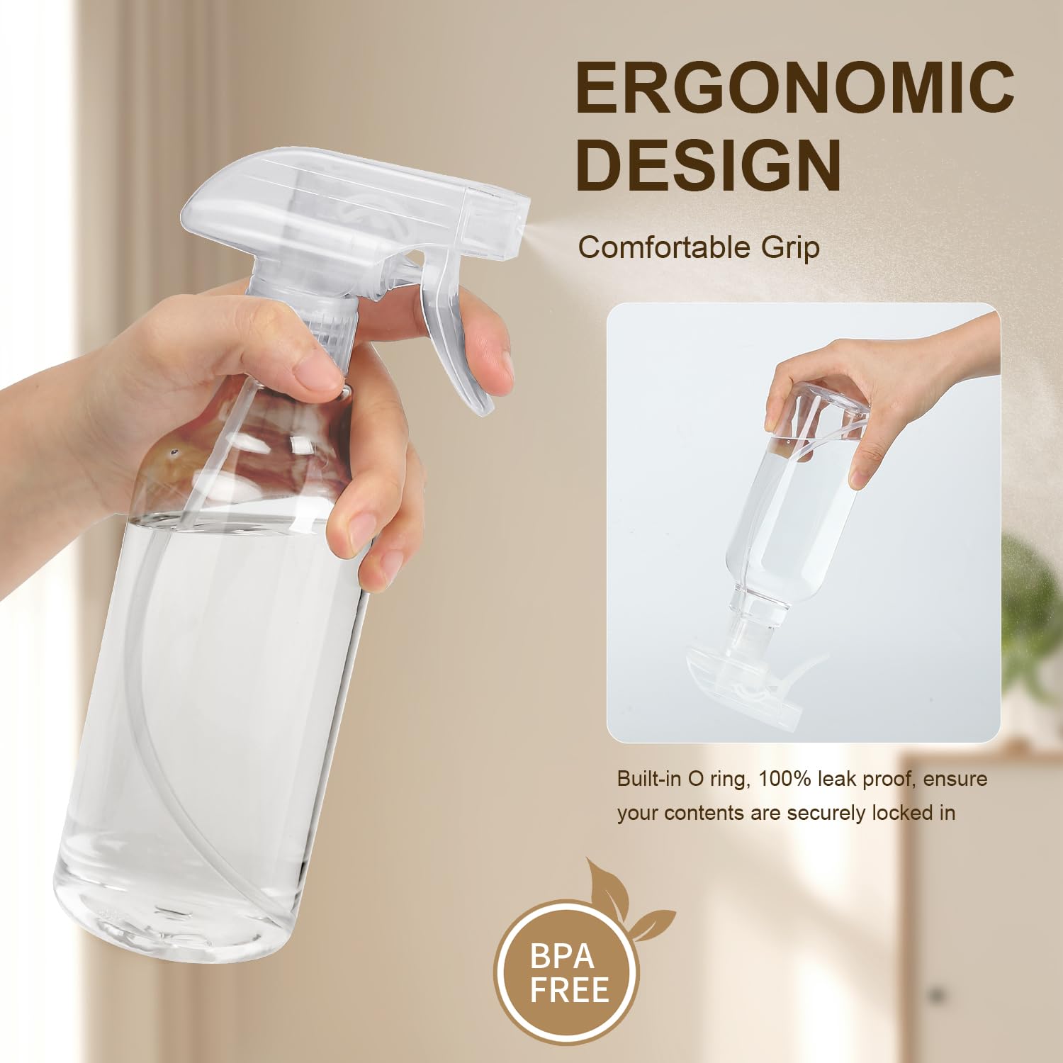 Plastic Spray Bottles, 2-Pack, 16.9 Oz, Mist & Stream, Heavy Duty Spraying, Empty Water Spray Bottle For Cleaning Solutions, Ess