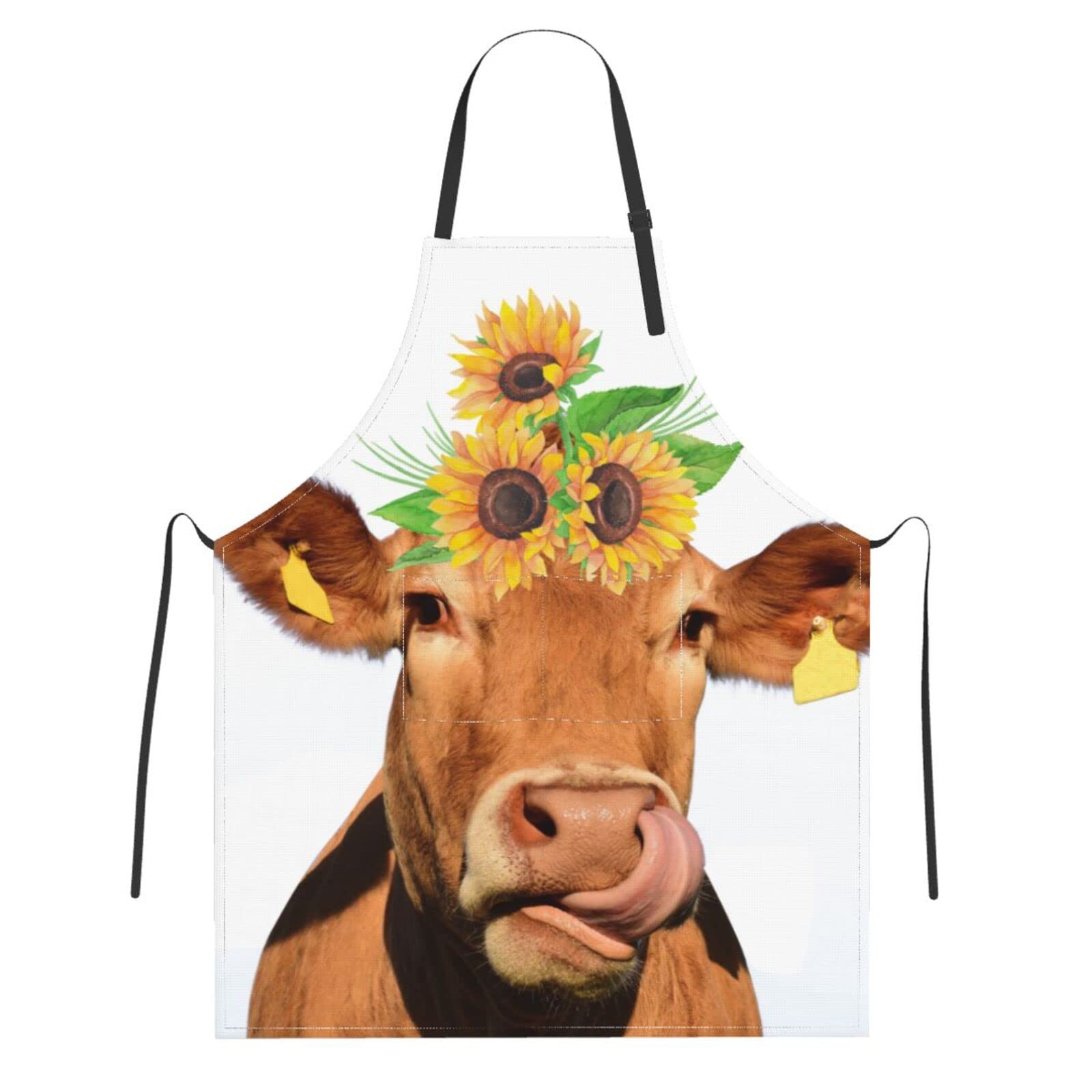 Sucuwiny Cow Apron Cooking Aprons For Women With Pockets Men Chef Kitchen Apron Cute Waterproof Plus Size Aprons For Adults