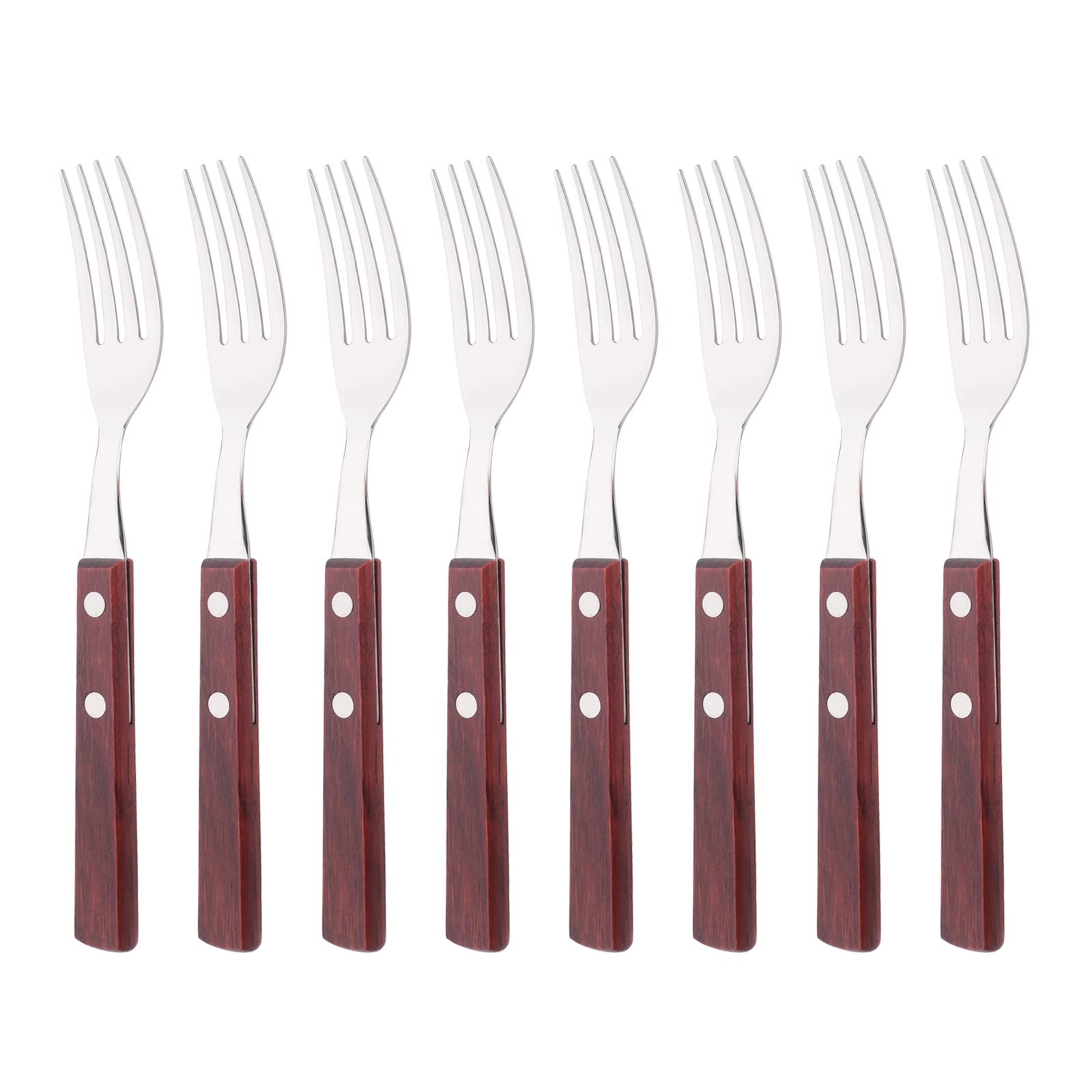 Uniturcky 8-Piece Dinner Forks Set, 304 Stainless Steel Forks With Natural Wood Handle, Reddishbrown Wood Handle Flatware, 7.9 I