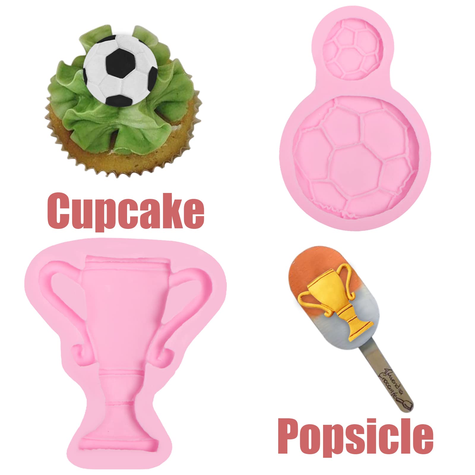 Soccer Shoes Soap Silicone Molds 3 Pcs, Football Fondant Molds Jersey Trophy Sneakers Mold For Chocolate Cake Decoration Candy S