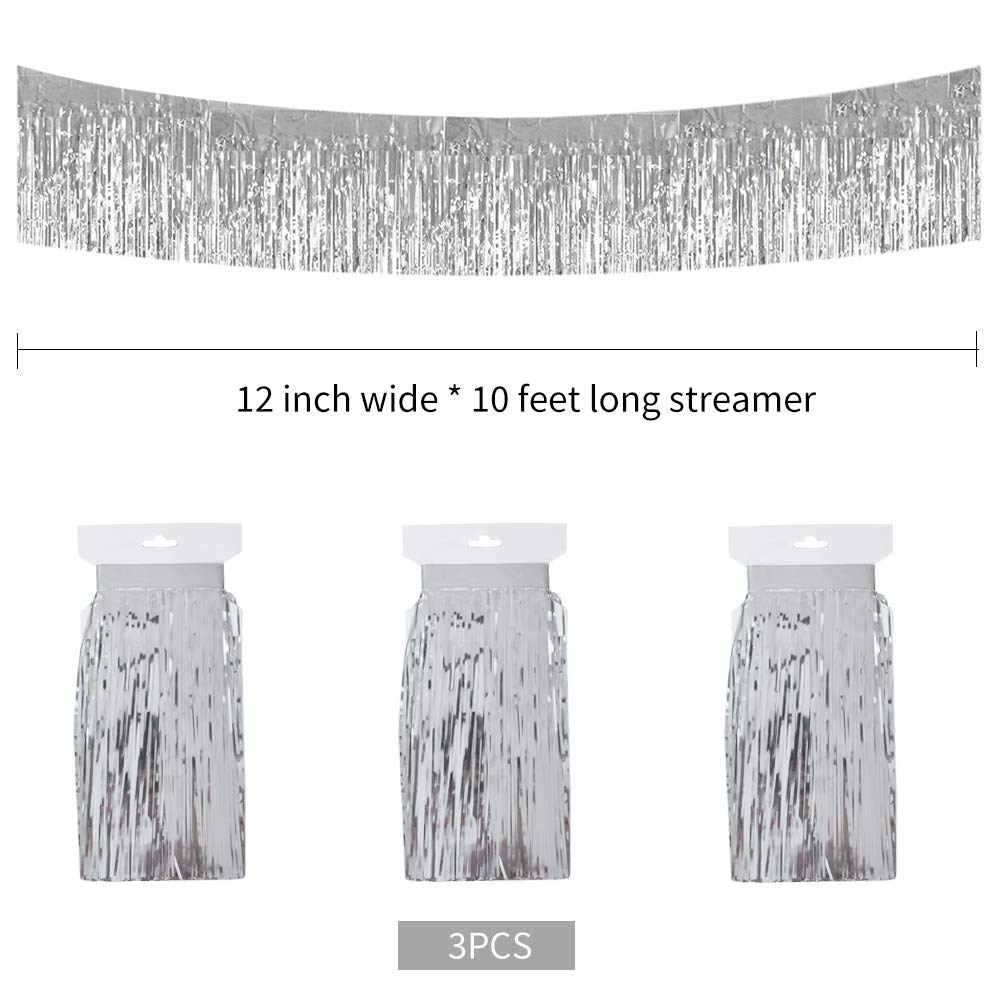 Beishida 3 Packs 30 Feet Metallic Foil Fringe Garland Tinsel Streamers