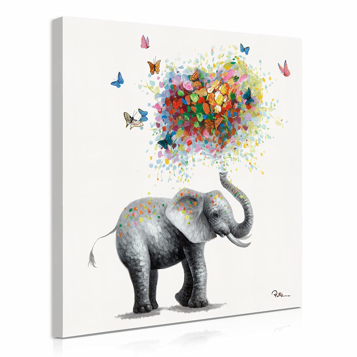 Yidepot Butterfly Elephant Wall Art Print: Colorful Heart Shaped Balloon For Kids' Nursery Wall Decor Canvas Framed Ready To Han