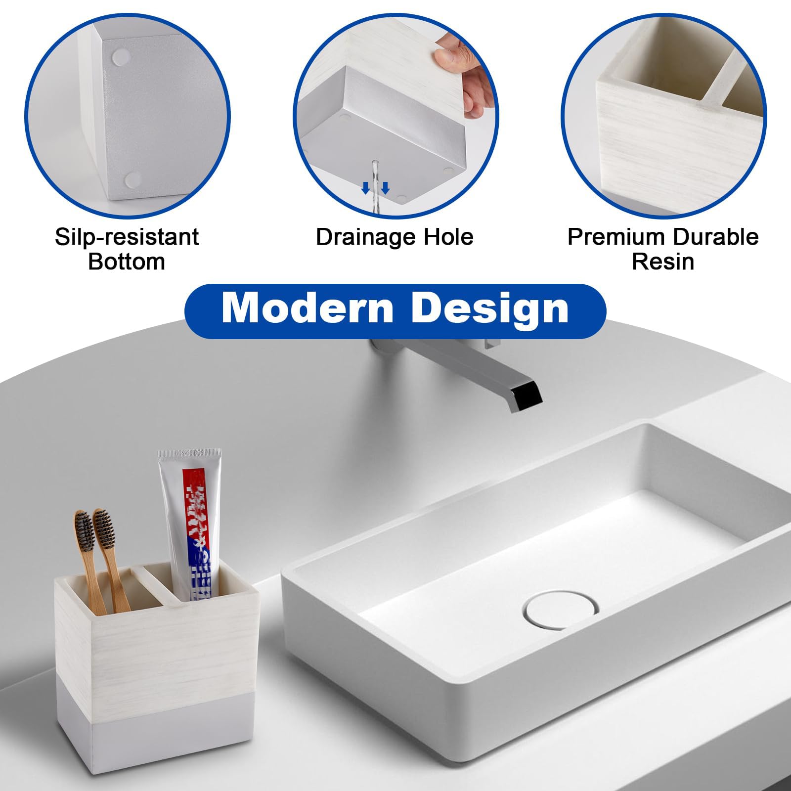 SZYRL Toothbrush and Toothpaste Holder for Bathroom Countertop Organizer  Anti-Slip Electric Toothbrush Holders Vanity Caddy Storage for Family  Kids  Shower  Kitchen