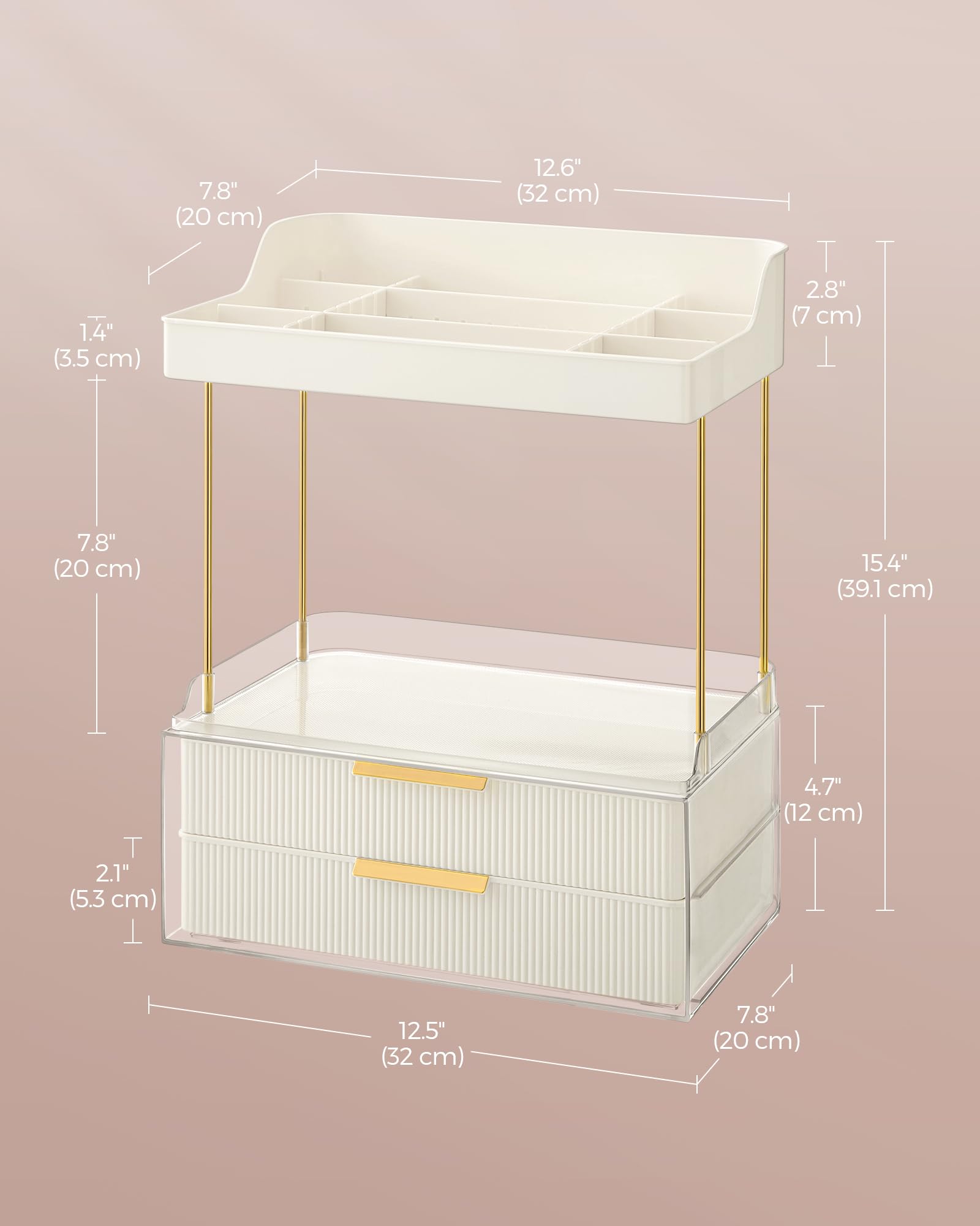 Songmics 4-Layer Makeup Organizer, Skincare Organizer, 4 Dividers, Anti-Slip Design, Bathroom Counter Organizer, Versatile For V