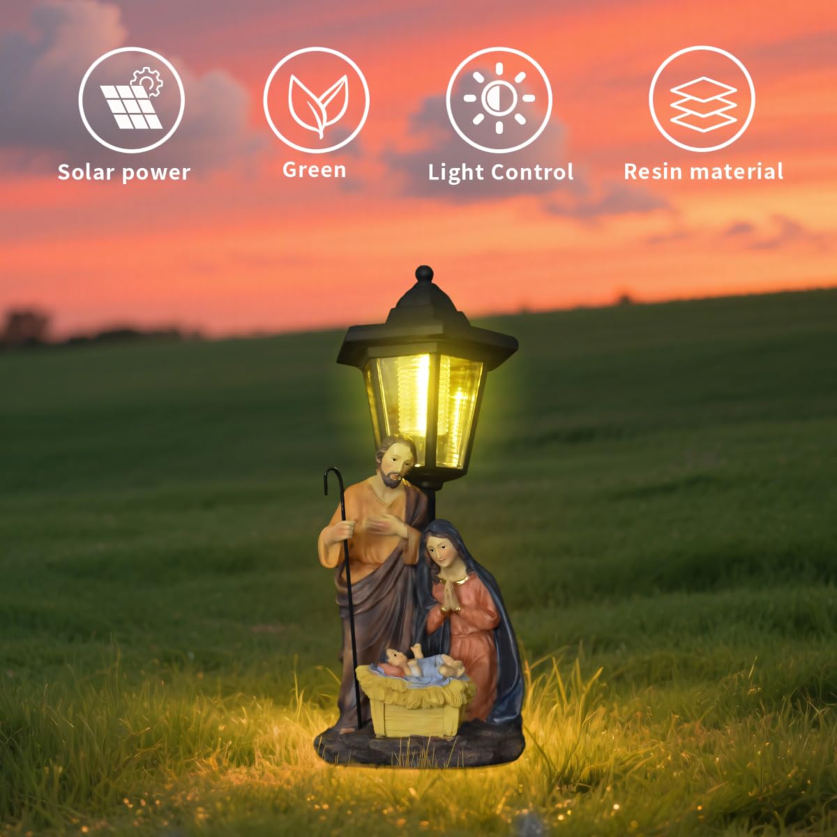 Holy Family Nativity Set Outdoor - Solar Powered Catholic Christmas Decor with Manger Scene, Weather-Resistant Yard Statues for