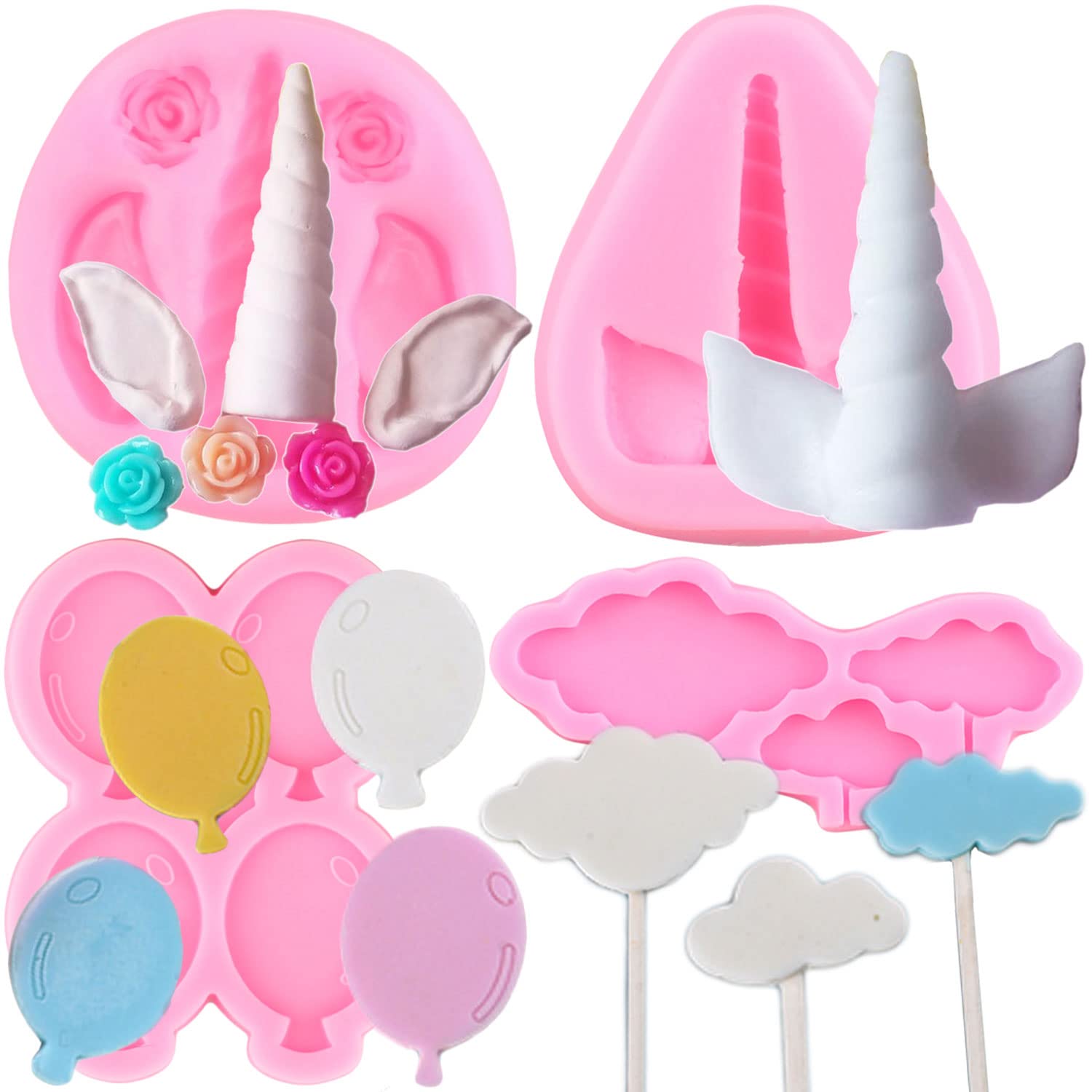 Mujiang Unicorn Mold Unicorn Horn Ears Cloud Balloon Silicone Fondant Molds For Cake Decoration Cupcake Topper Chocolate Gum Pas