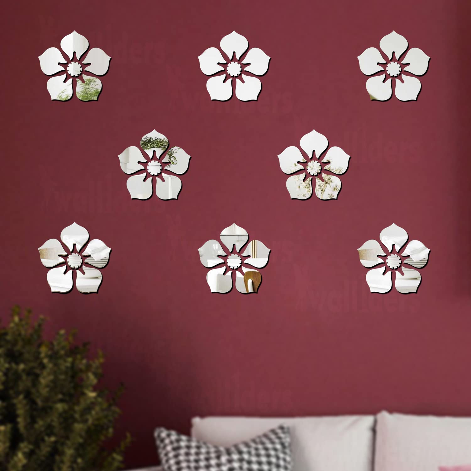 Wall1Ders 5 Leaf Flower, Mirror Stickers For Wall, Acrylic Mirror Wall Decor Sticker, Wall Mirror Stickers, Acrylic Stickers, Wa
