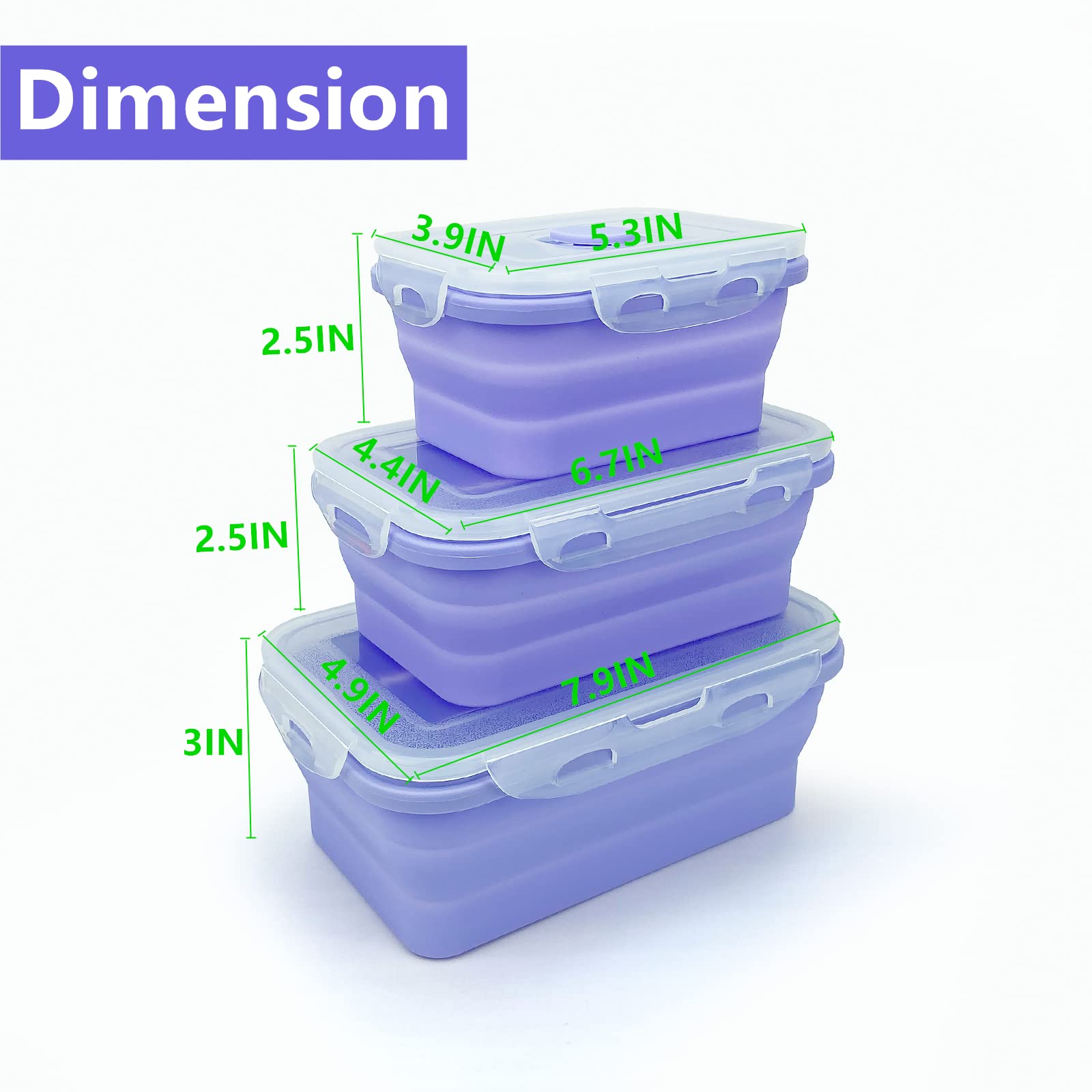 Lunbengo Purple Collapsible Meal Prep Containers Camping Bowls Silicone Bento Box With Airtight Plastic Lid, Microwave Safe, Por
