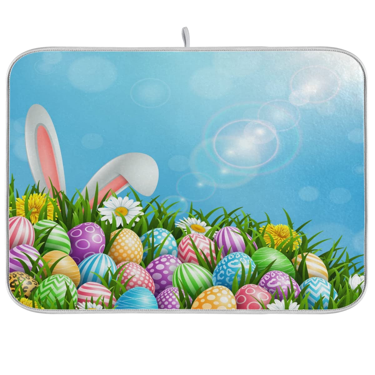 Easter Colorful Eggs Rabbit Dish Drying Mat 18X24 Absorbent Dishes Pad Dish Drainer Mat Protector For Kitchen Fast Dry