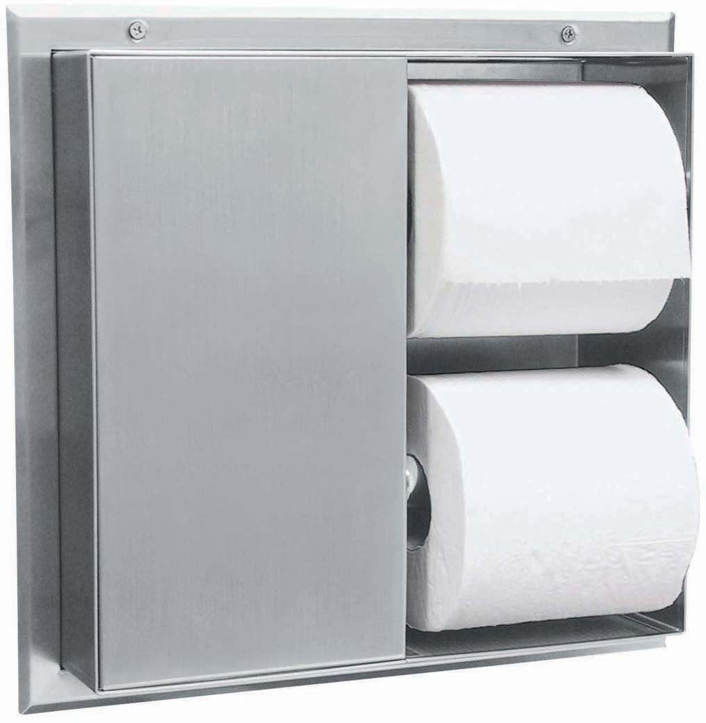 Bobrick 386 304 Stainless Steel Partition-Mounted Multi-Roll Toilet Tissue Dispenser with 2 Toilet Compartments, Satin Finish, 1