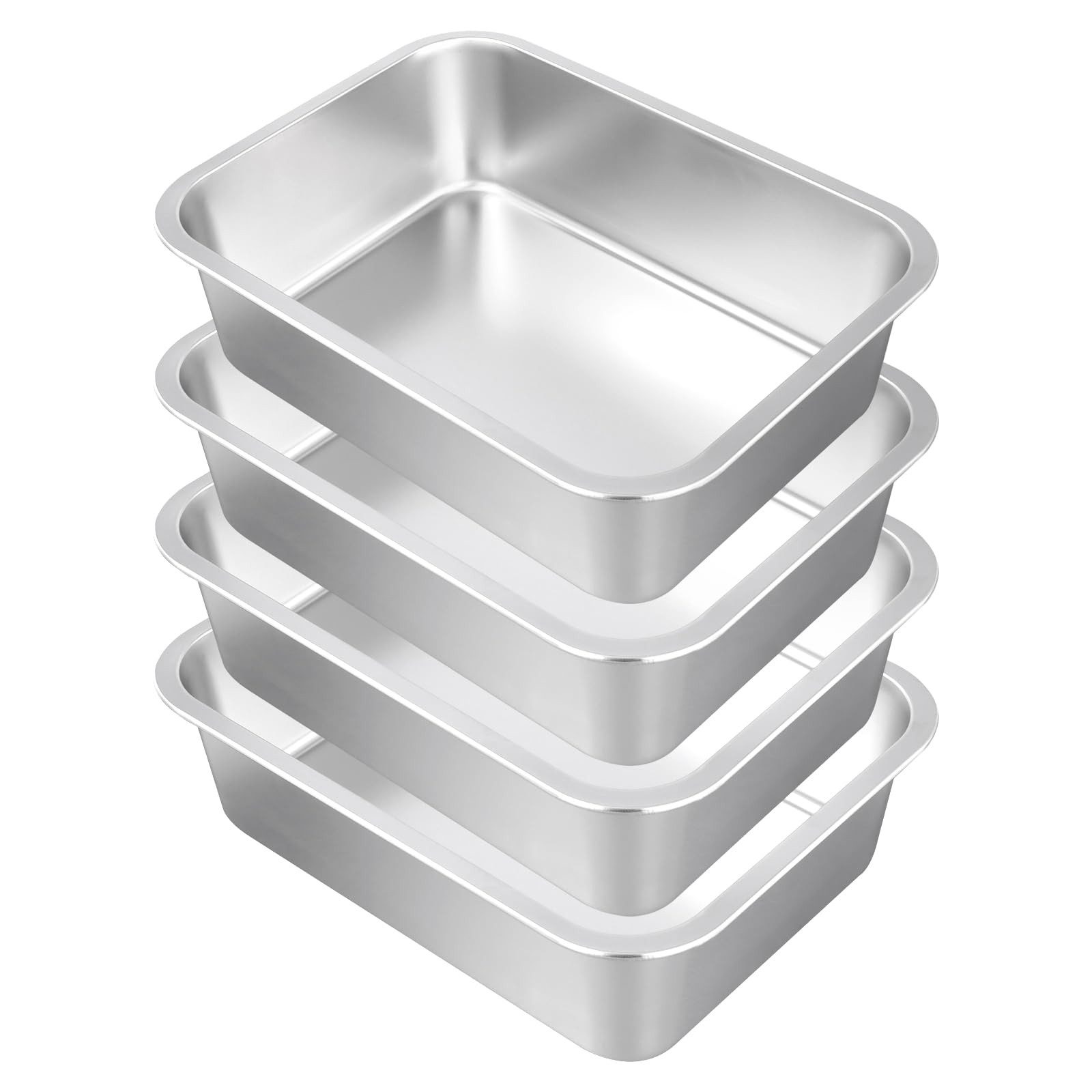 SINJEUN 4 Pack 14.1 x 10.6 x 3.9 Inches Large Rectangular Baking Pans, Stainless Steel Deep Baking Pan for Baking Breads, Grilli