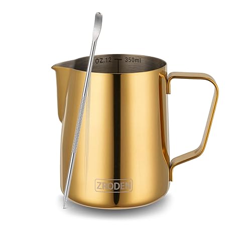 Milk Frothing Pitcher, 12Oz Espresso Steaming Pitchers Stainless Steel Milk Coffee Cappuccino Barista Steam Pitchers Milk Jug Cu