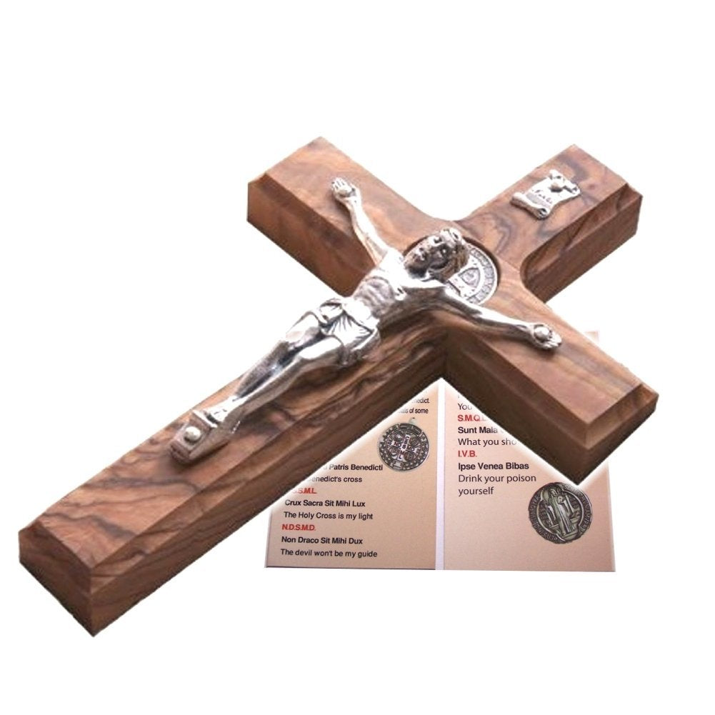 Holy Land Market Saint Benedict wall Crucifix Handmade Silver Tone Corpus - 12 Inches