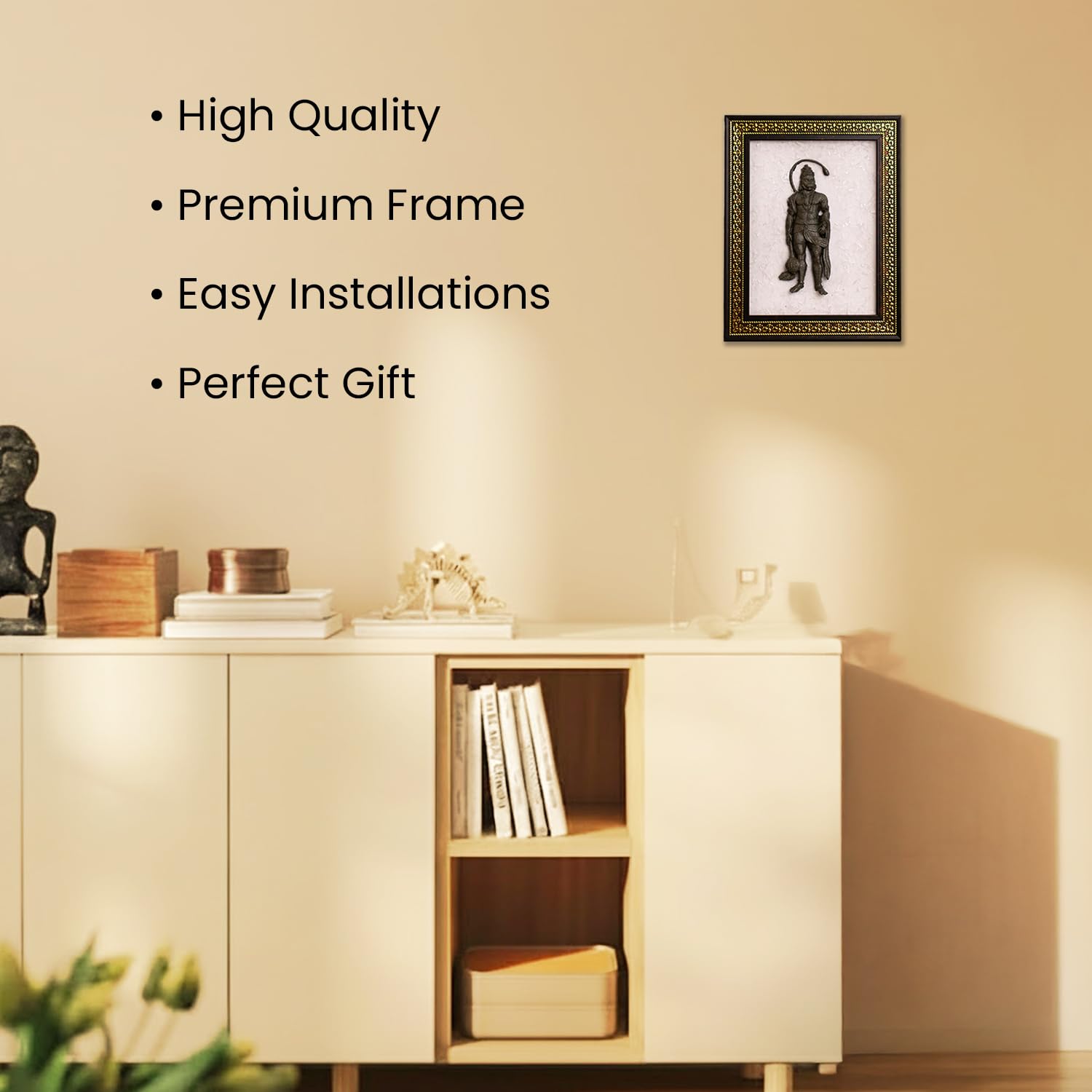 Astrotalk Pyrite Hanuman Ji on Selenite Plate | Pyrite Attracts Money & Hanuman ji Photo Frame Provides Protection | Decor Items for Home & Office | Gift for Man & Woman | 19x24x1 cm | 1 Piece