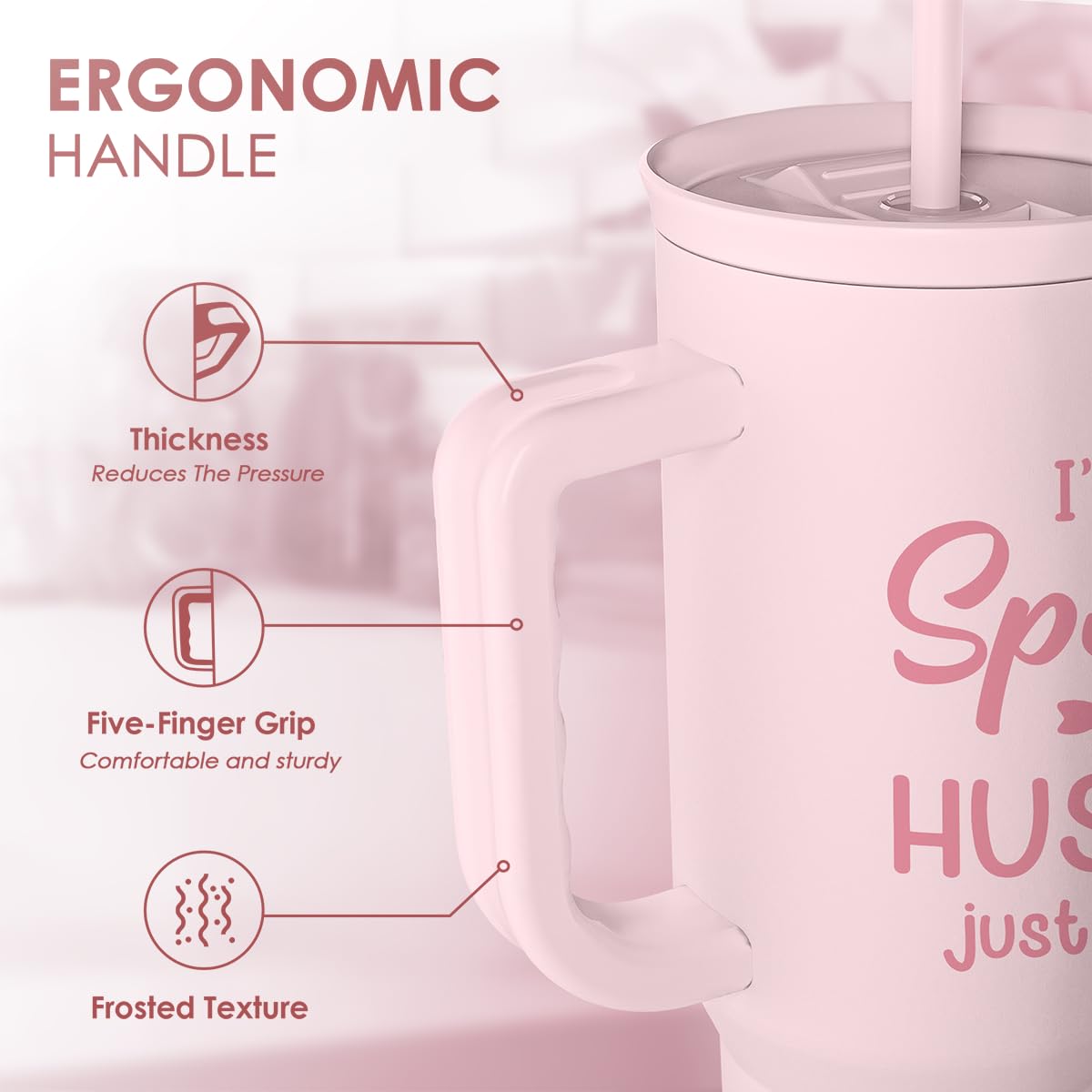 Gift for Wife from Husband, Funny Insulated Stainless Steel Tumbler 40oz with Handle and Straw - Travel Coffee Mug Gift for Wife