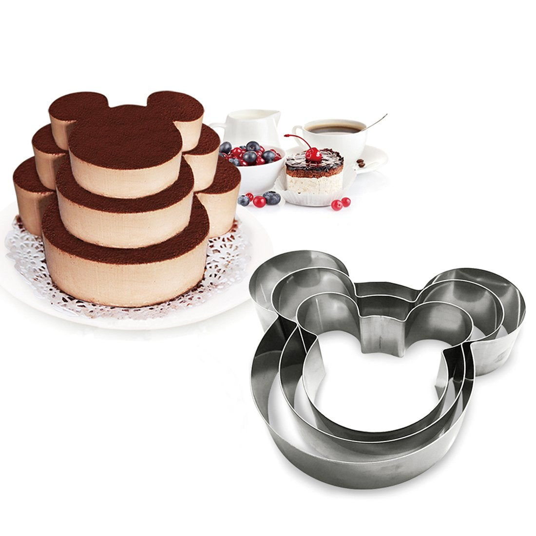Funwhale 3 Tier Mouse Multilayer Anniversary Birthday Cake Baking Pans,Stainless Steel 3 Sizes Rings Mouse Molding Mousse Cake R