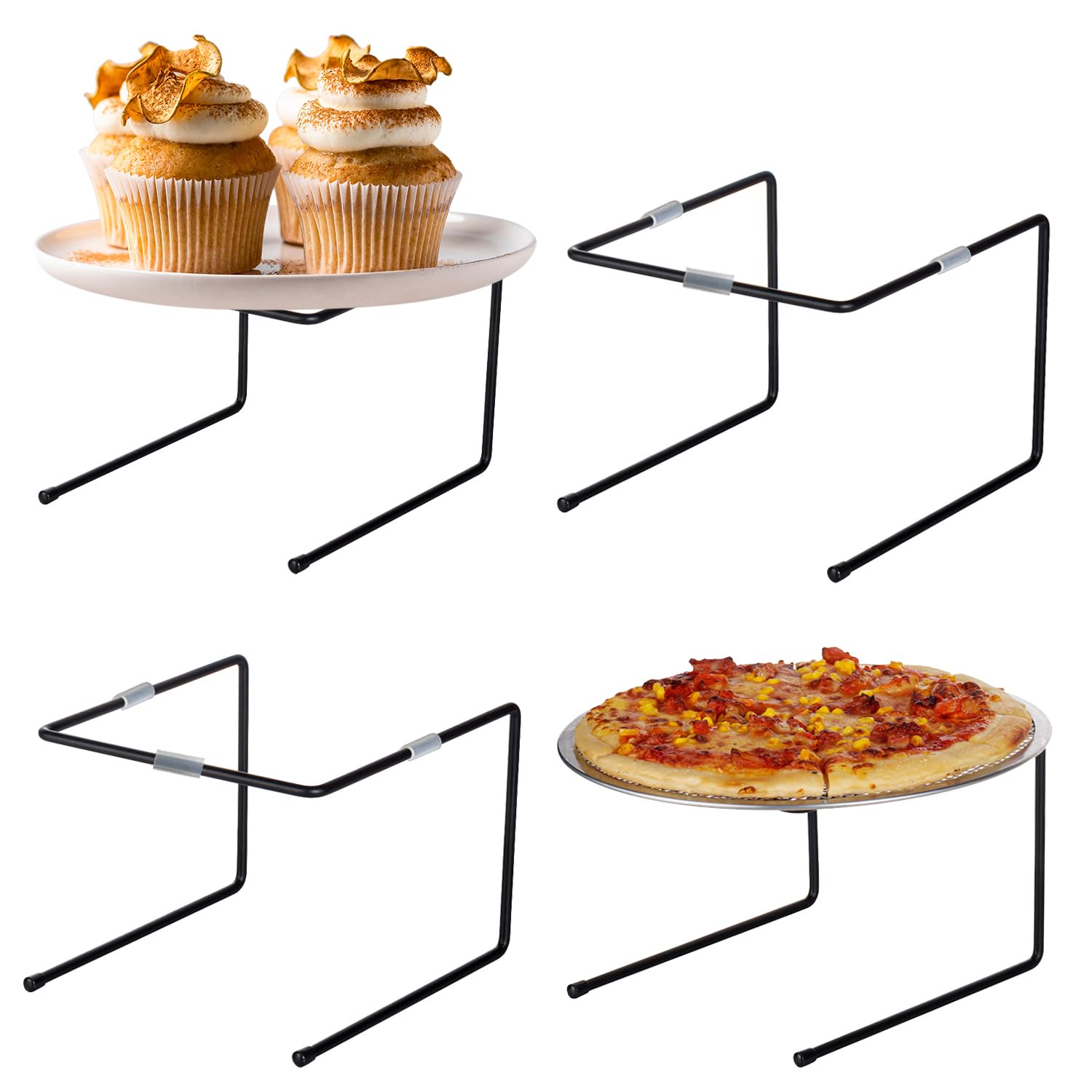 Mygift Black Metal Pizza Table Stands, Tabletop Pizza Pan Riser Food Platter Tray And Display Rack, Set Of 4