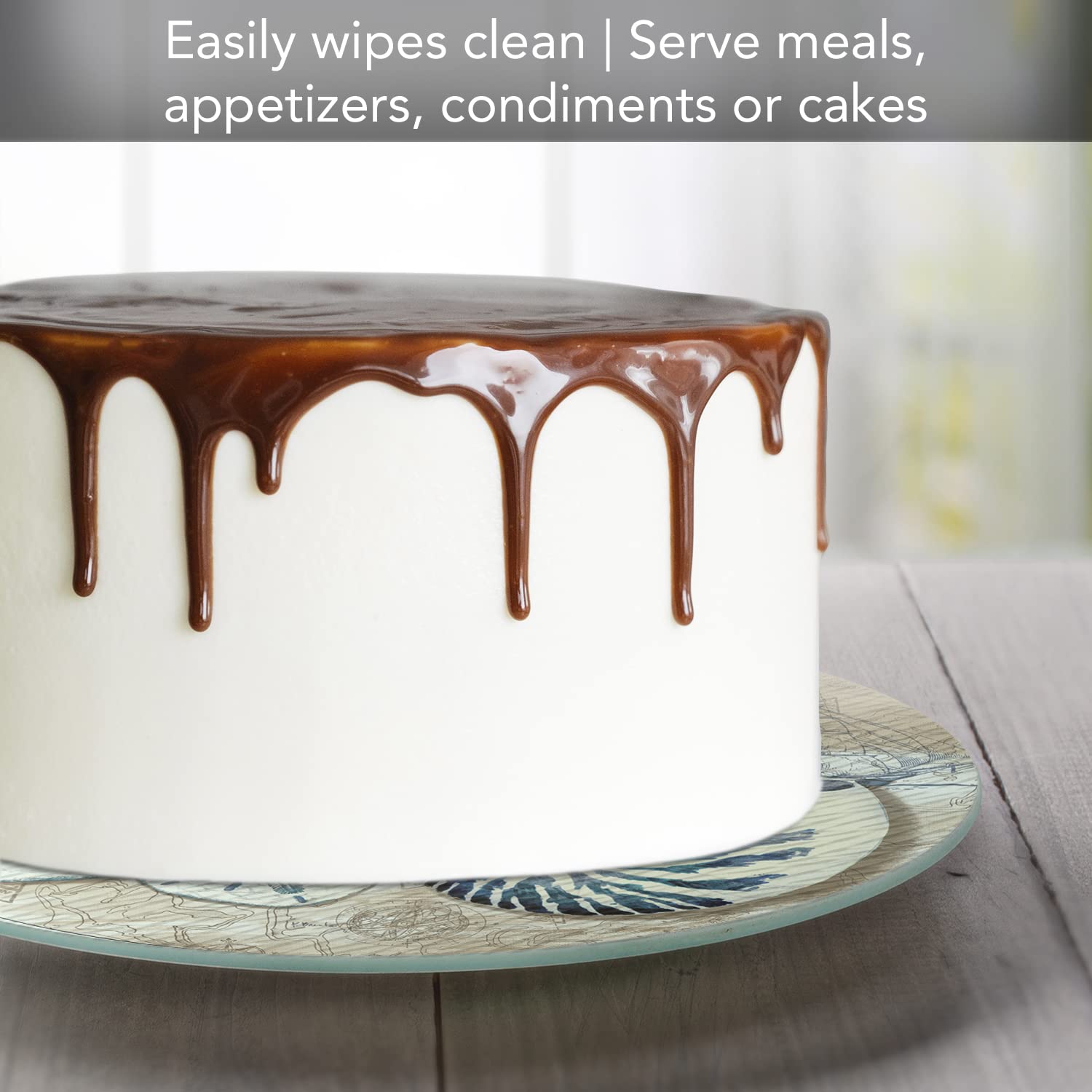 Counterart Tide Pool Shells 4Mm Heat Tolerant Tempered Glass Lazy Susan Turntable 13'' Diameter Cake Plate Pizza Server