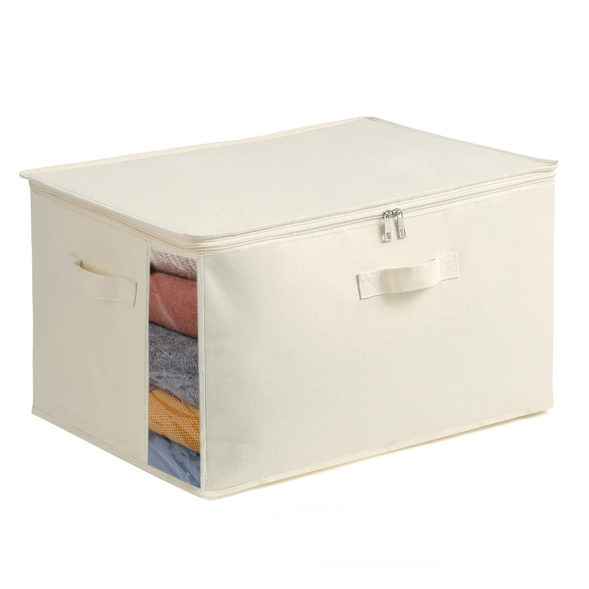 Vailando Large Canvas Comforter Storage Bags Closet Organizer for Clothes Sweater Clothes Organizer with Dual Zipper Three Carry
